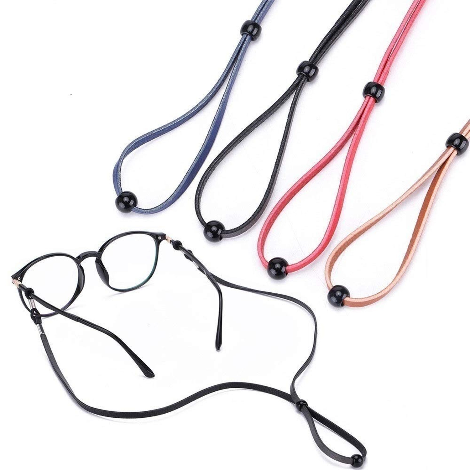 Pack of 4 Eco Leather Eyeglass Straps,Luxurious Adjustable Eyewear Retainers,...