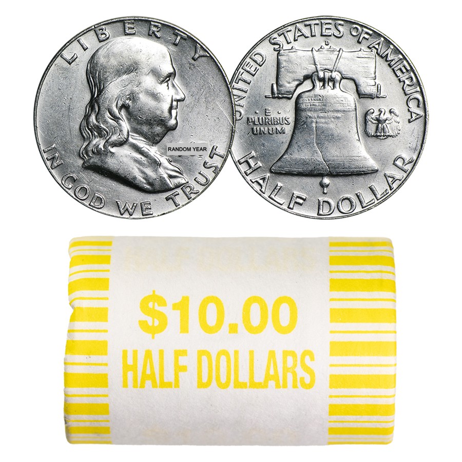 90% Silver Franklin Halves - $10 20-Coin Roll AU