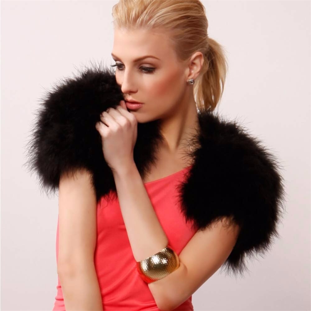 Women Real Ostrich Feather Fur Shrug Cape Bride Wedding Party Shawl Wraps Black