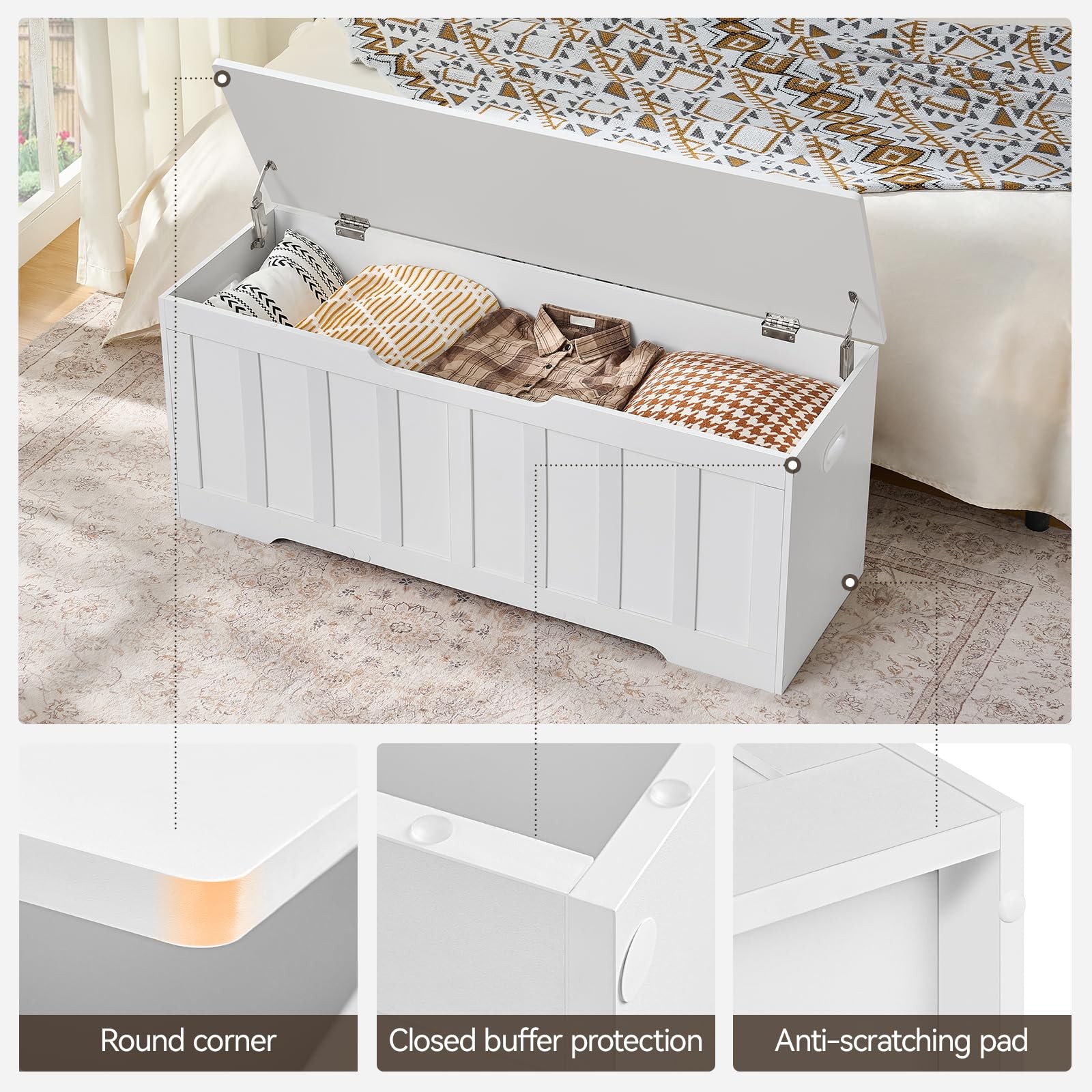 Vankiley 47.2 Storage Chest Extra Largestorage Trunk 2 Safety Hingeswooden