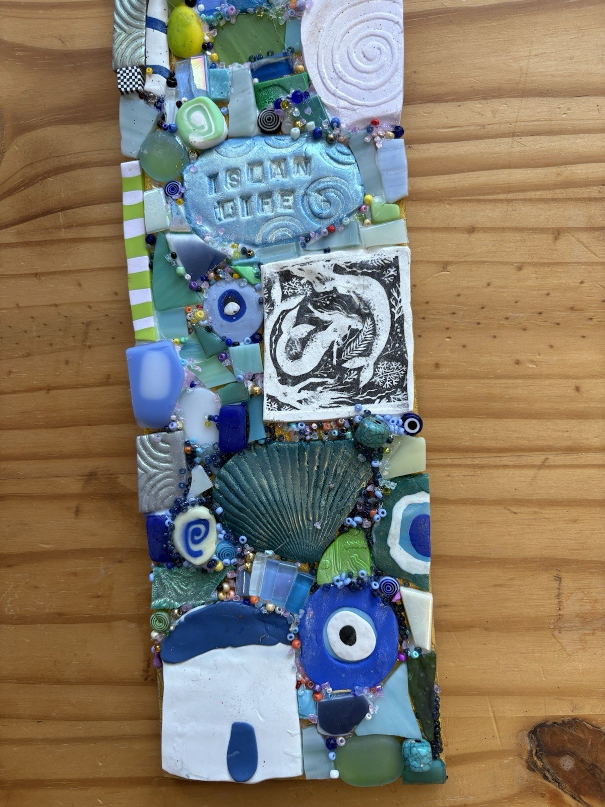 Handmade Polymer Clay Mosaic Art “Island Life “Original On Wood  12”x 4”
