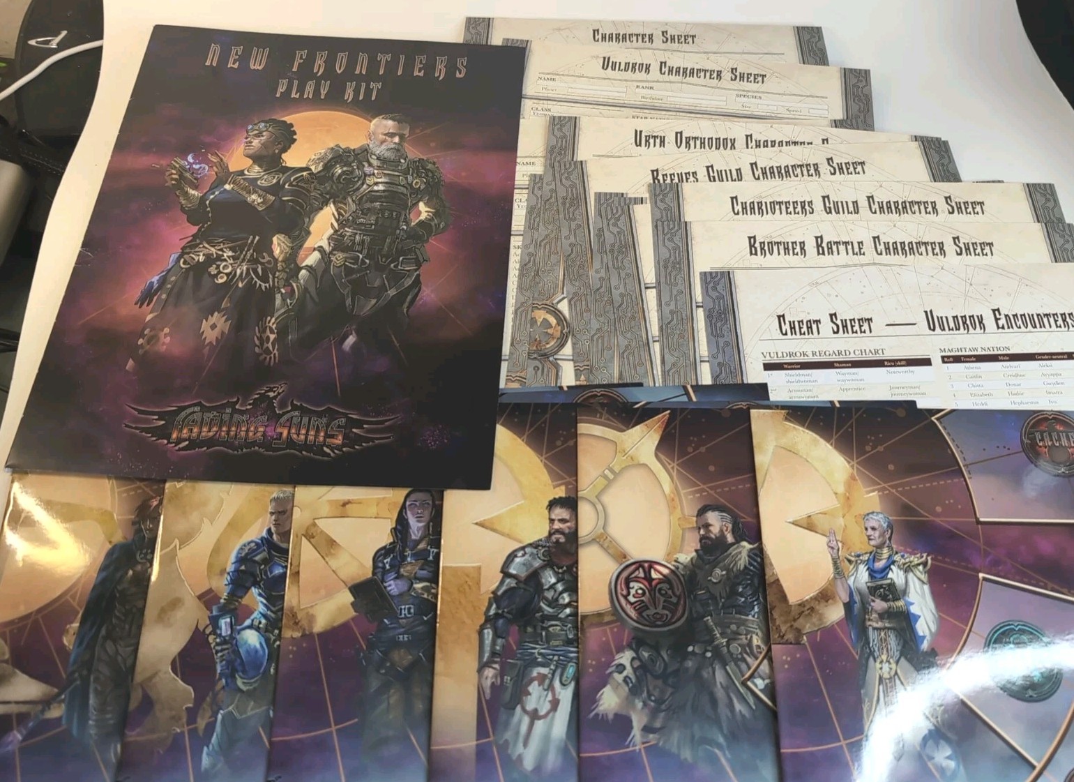 FADING SUNS: NEW FRONTIERS PLAY KIT-Character Sheets/Play Mats/Cheat Sheets