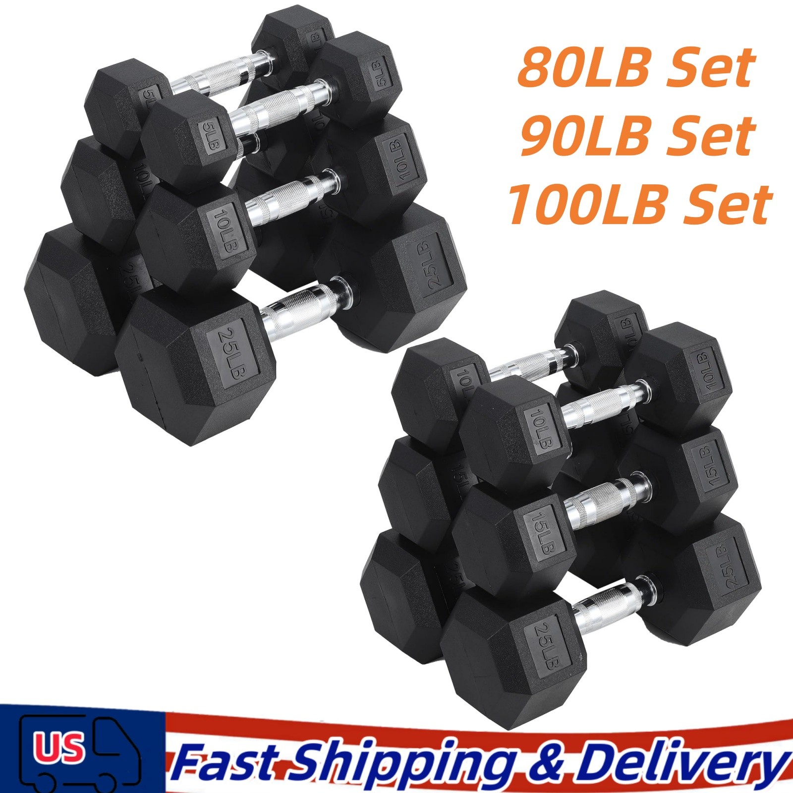 6PCS 5-25 LB Dumbbell Weight Set Hand Weights for Home Gym