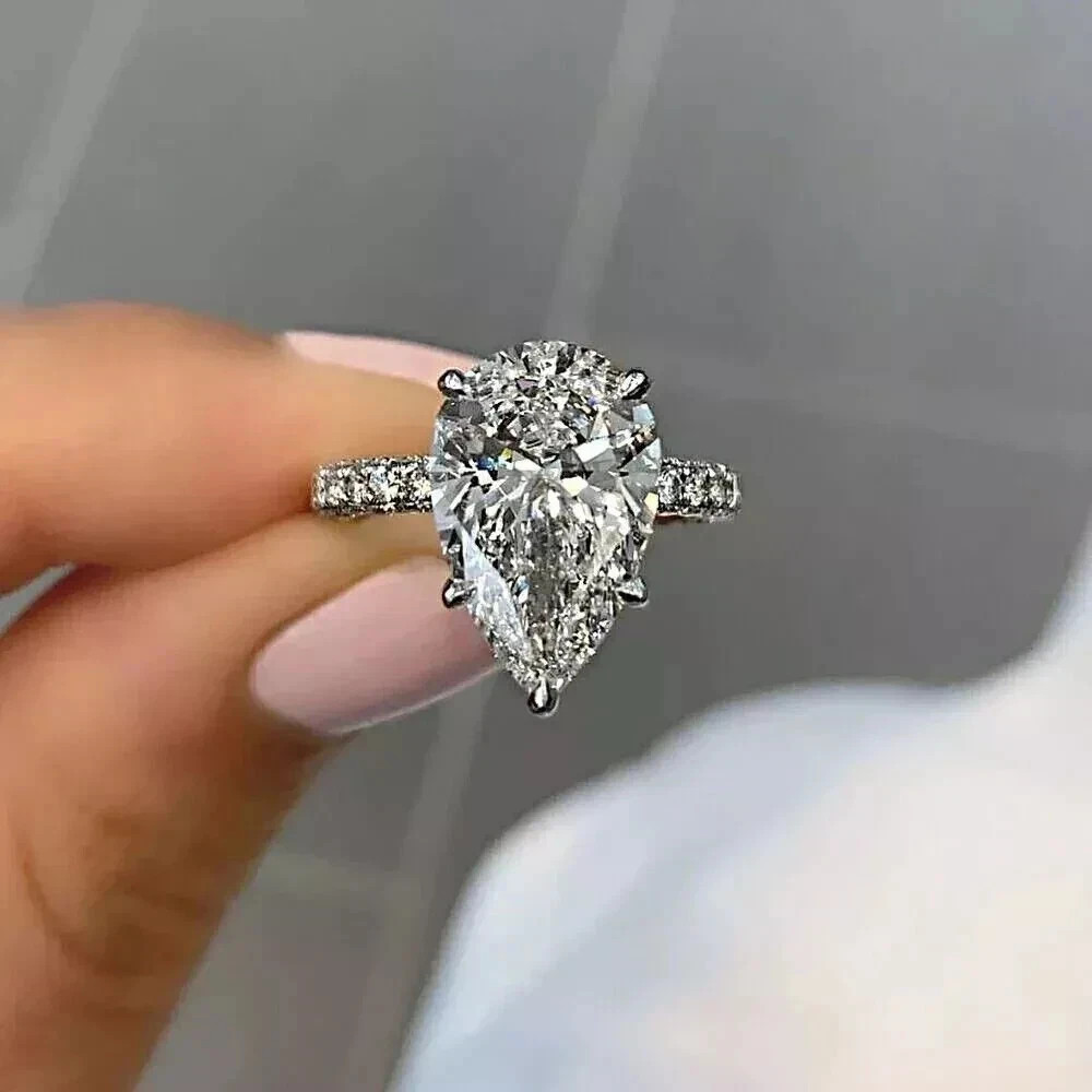 5 CT Pear Cut Lab-Created Diamond Wedding Engagement Ring 14k White Gold Plated