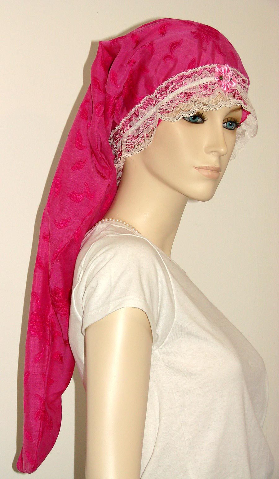 Hair Bonnet Hot Pink Floral Cotton or Night Sleep Cap - Adult Size for Long Hair