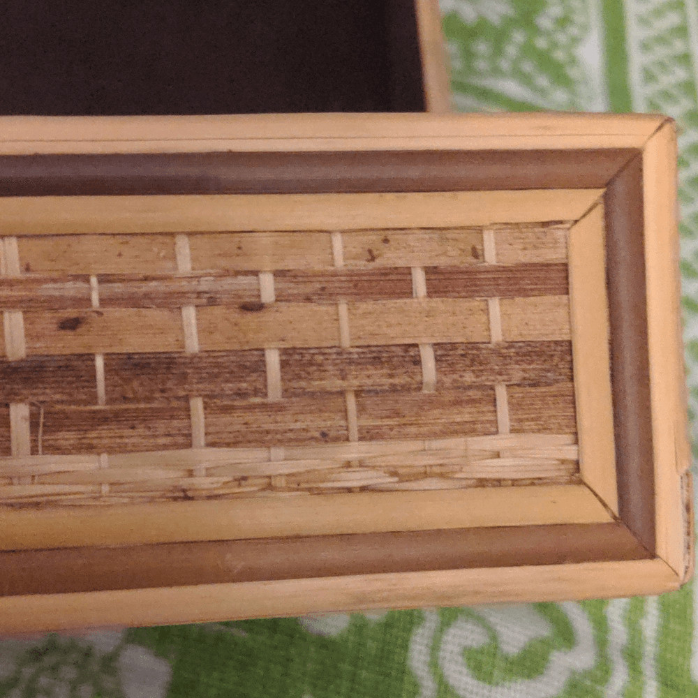 Vintage small wooden and straw weaved box