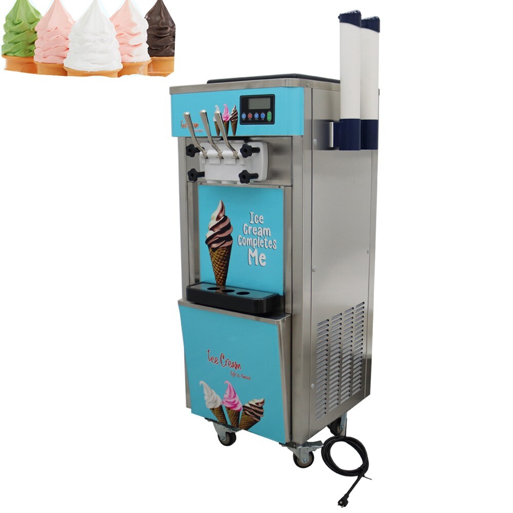 Movable 3 Head Soft Ice Cream Machine 20-30L/h Output 110V 1800W Easy to Clean