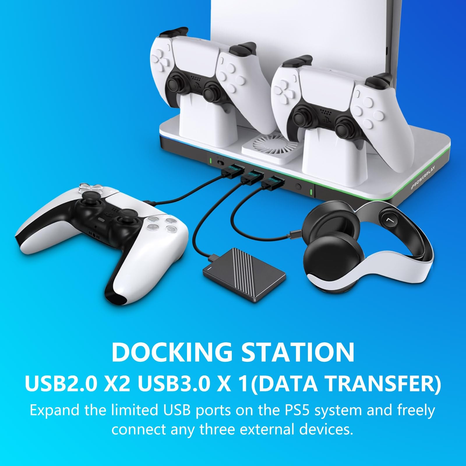 PS5/Pro/Slim Stand and Cooling Station with Dual Controller White(digital)