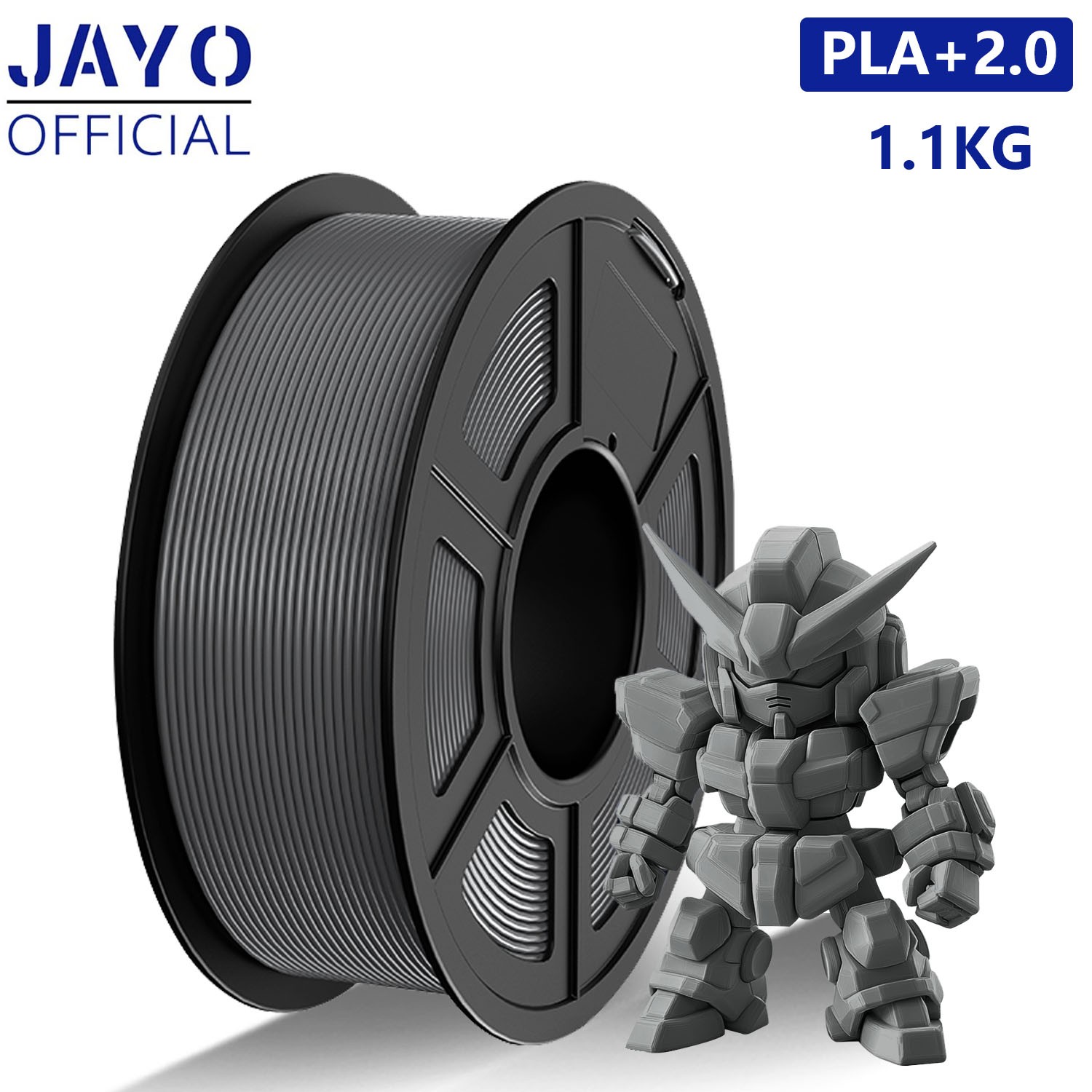 JAYO 1.1KG PLA+2.0 Gray 3D Printer Filament 1.75mm Warping Free No Clogging