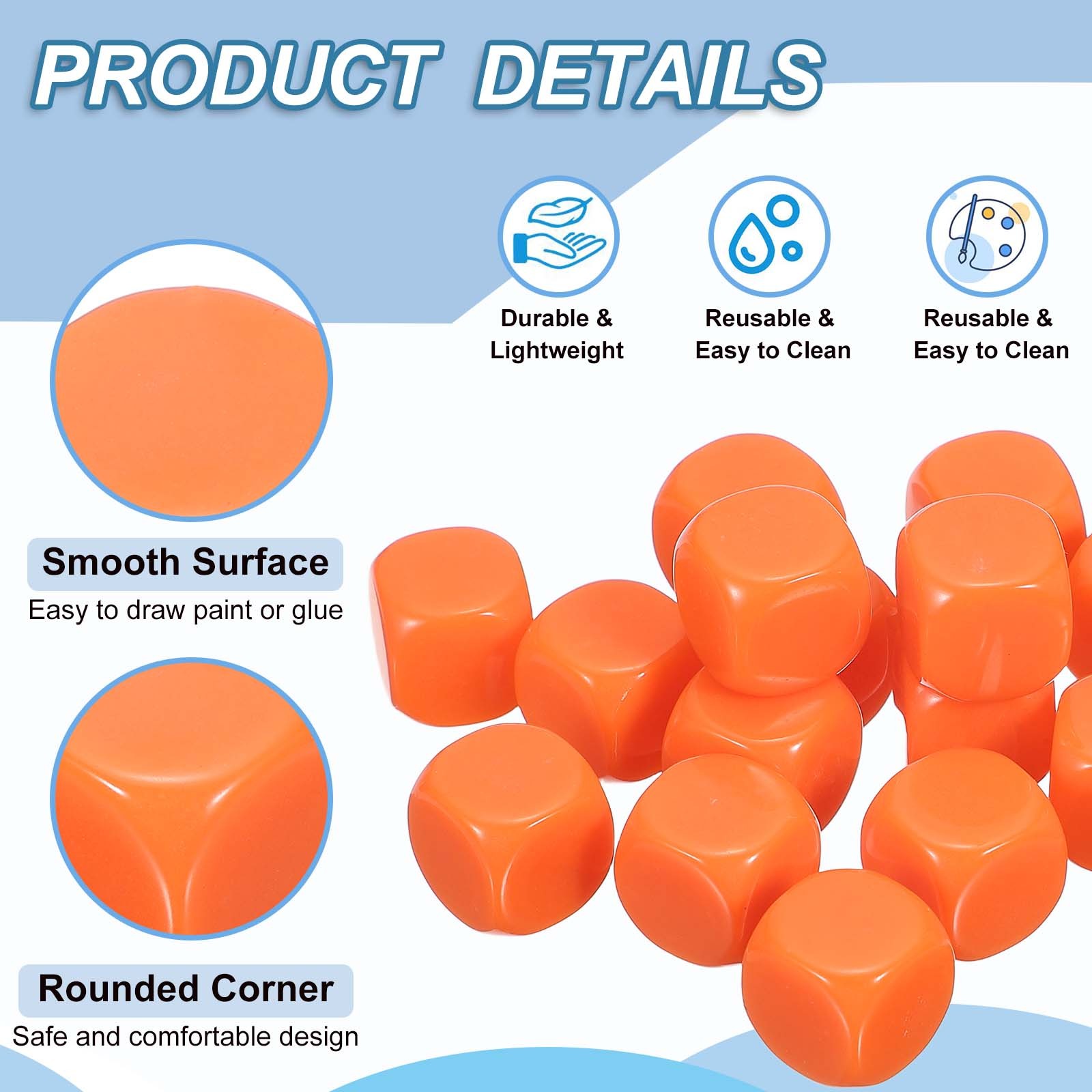 16 mm Dice Blank 100 Pcs Rounded Corner with Smoothed Surface Orange