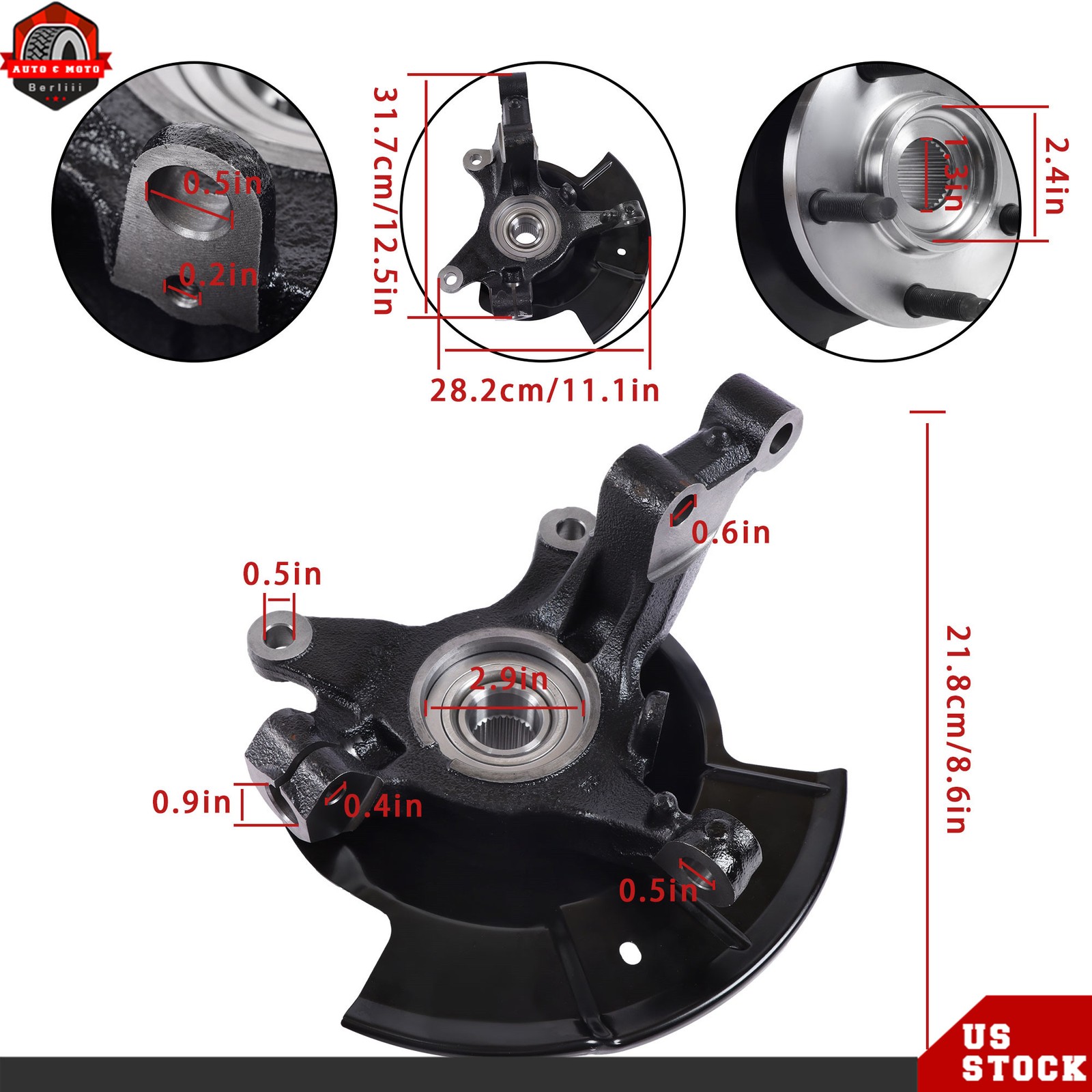 For Ford Edge 2007-2010 Pair Front Wheel Hub Bearing Steering Knuckle Assembly