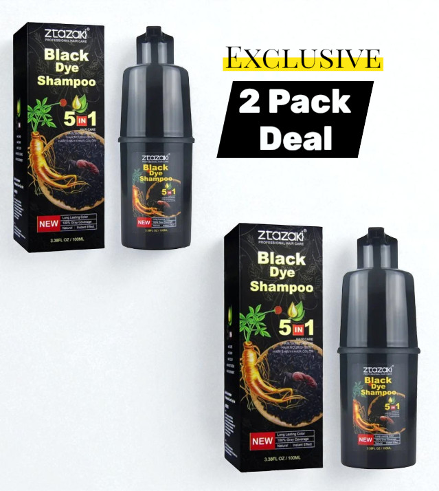 Ztazaki 5-in-1 Black Hair Color Shampoo Semi-Permanent 3.38oz – 2 Pack