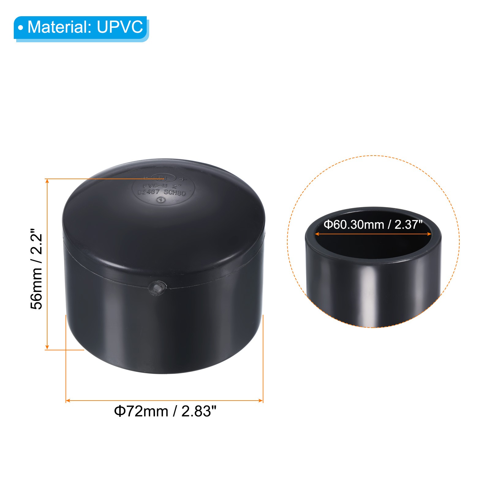 2" UPVC Pipe End Cap Fitting, Plug Socket Adapter Smooth Finish