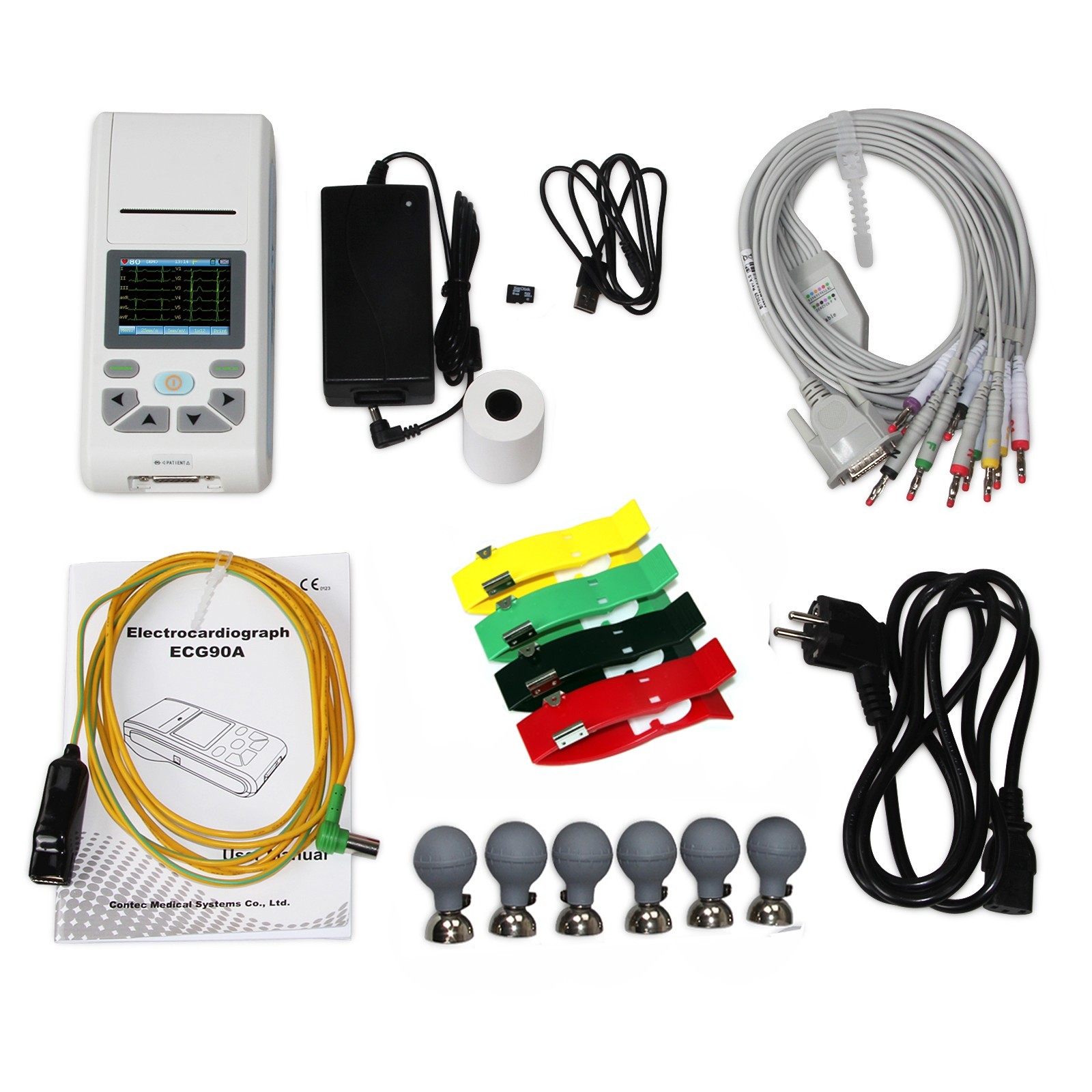 ECG90A 12 Leads Single Channel EKG ECG Machine USB Software Printer+Bag