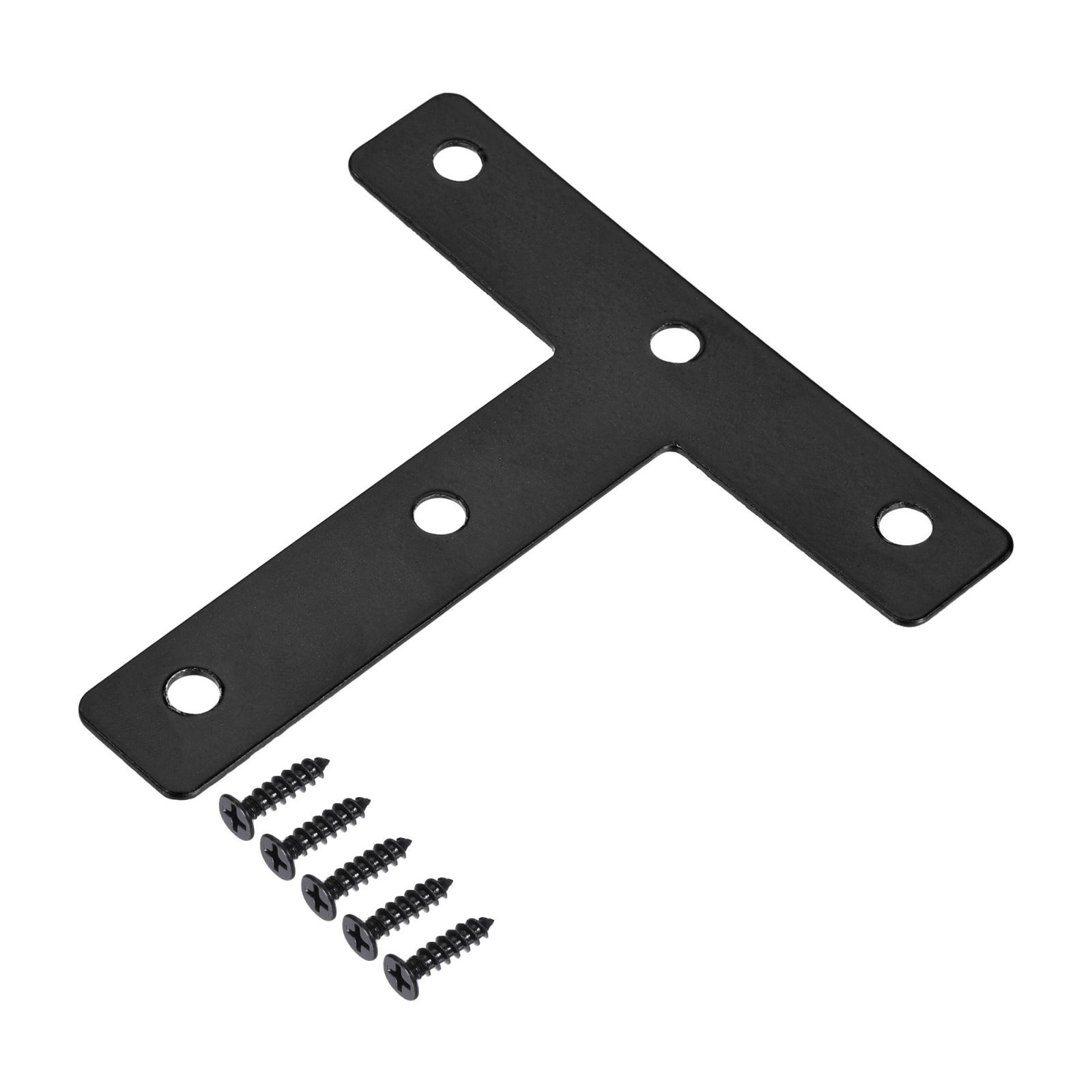 T Shape Brackets 80x80x1mm Iron Mending Flat Plate with Screws Black 10Pcs
