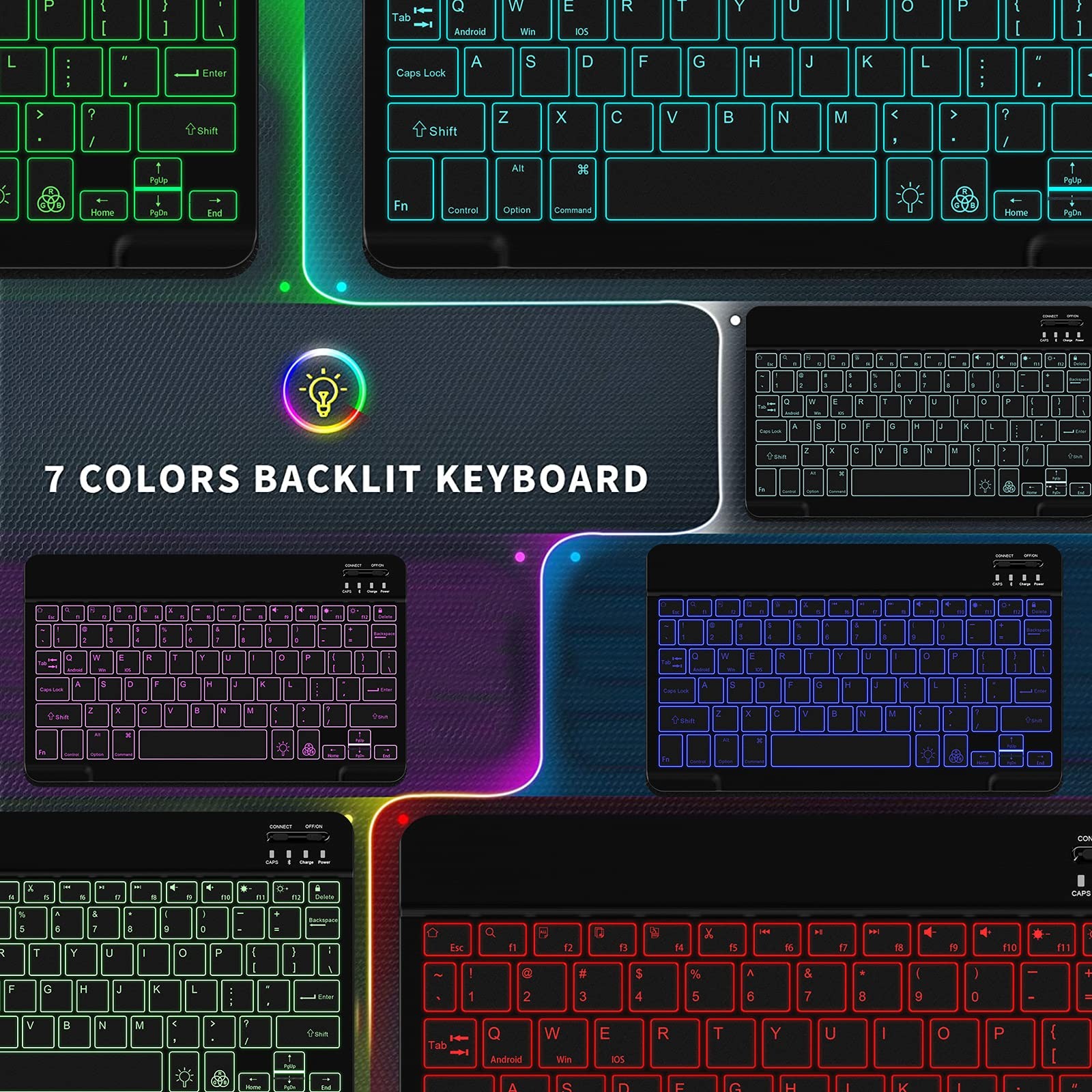 Backlit Bluetooth Keyboard Small Portable Wireless Black