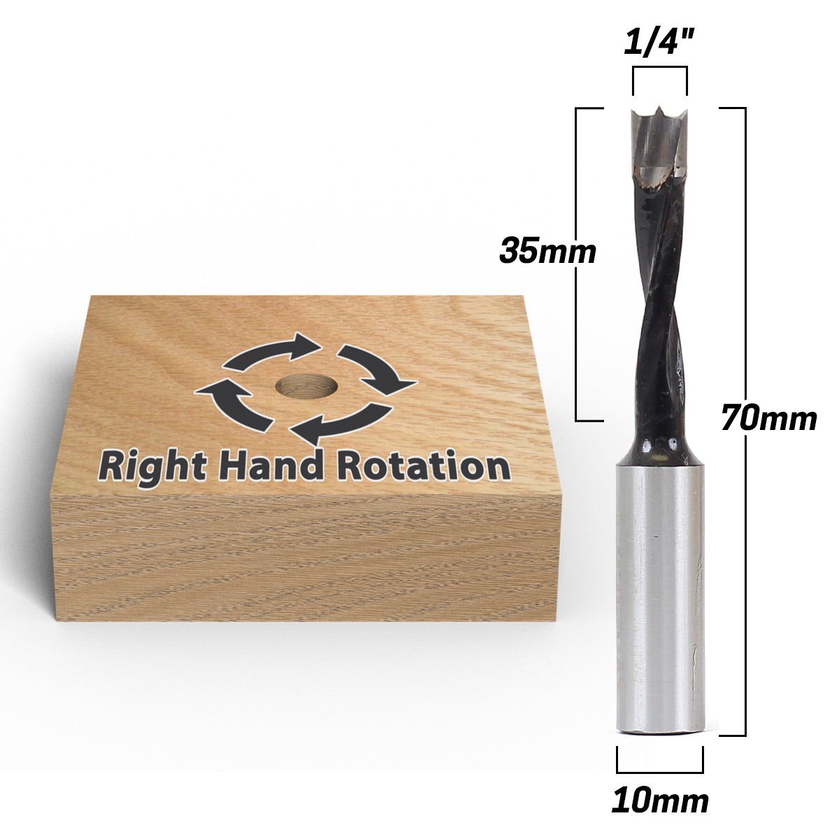 1/4" Brad Point Boring Bit - Right Hand - 70mm - 10mm Shank - Yonico 43214R