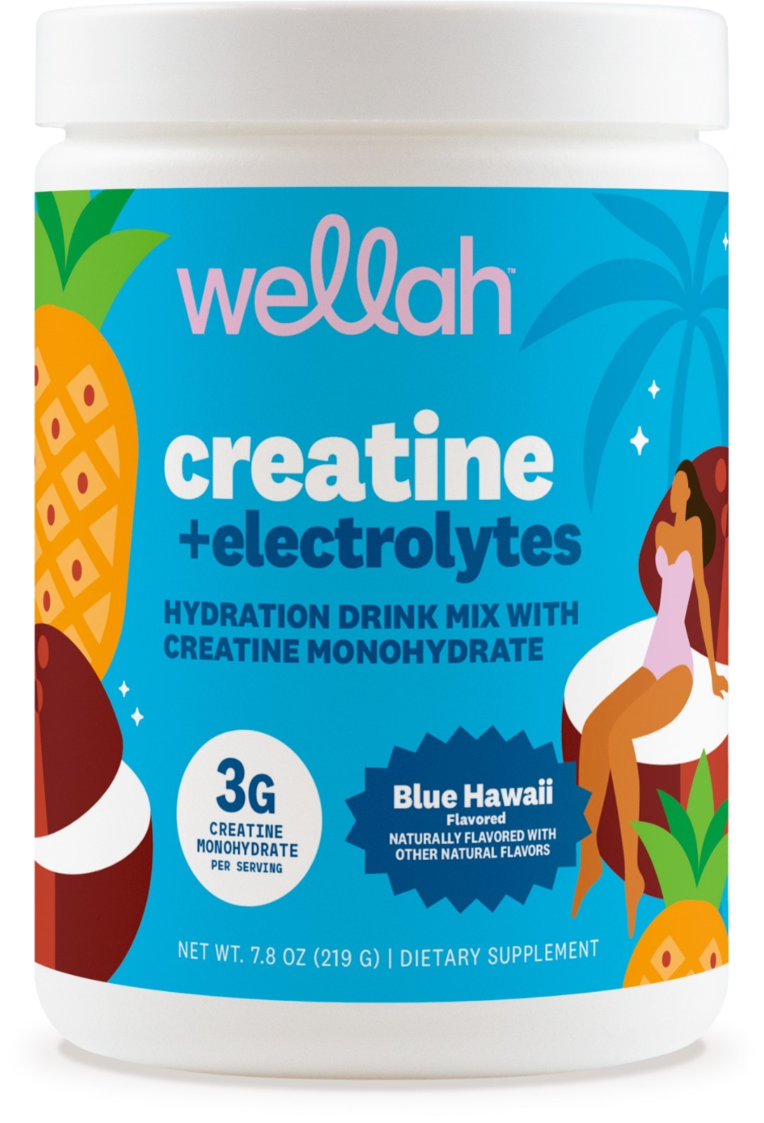 Wellah Creatine + Electrolytes Powder (Blue Hawaii) 30 Servings