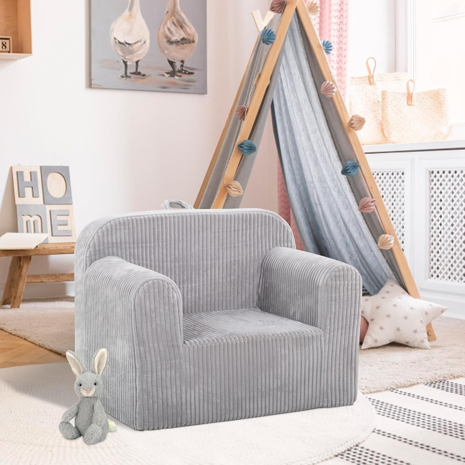 Kids Convertible Sofas Children Lounge Chair (Grey)