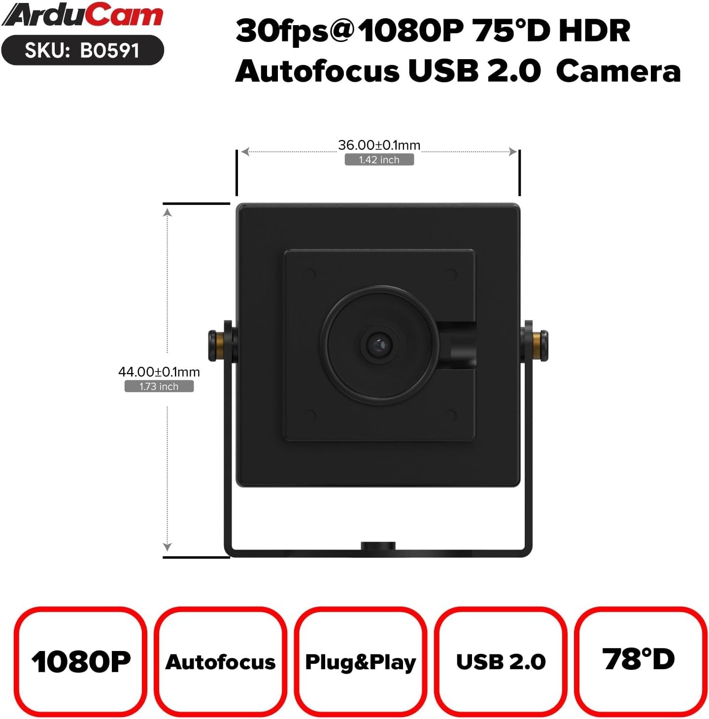 1080P HDR USB Camera Module 30fps 78D Autofocus UVC Mini Webcam Windows