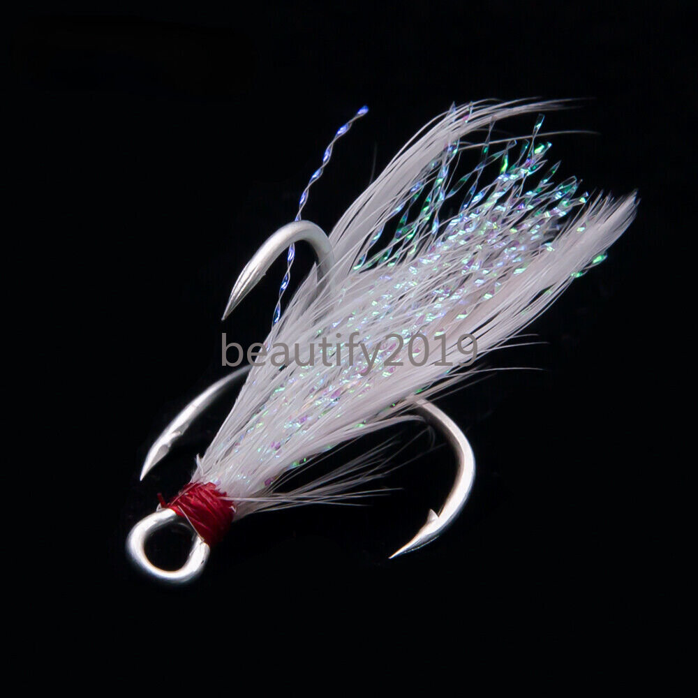 50 Pack Treble Hooks With Feathers 1# 2# 4# 6# 8# 10# 12# Fishing Hooks