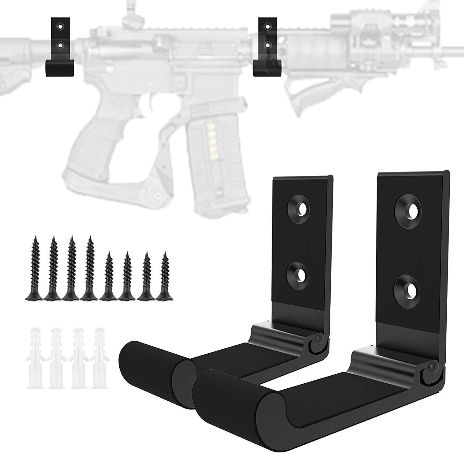 1-Pair Gun Rack Hook Wall Mount 20lb Holder Installed on Wall, Door, Safe, Shelf