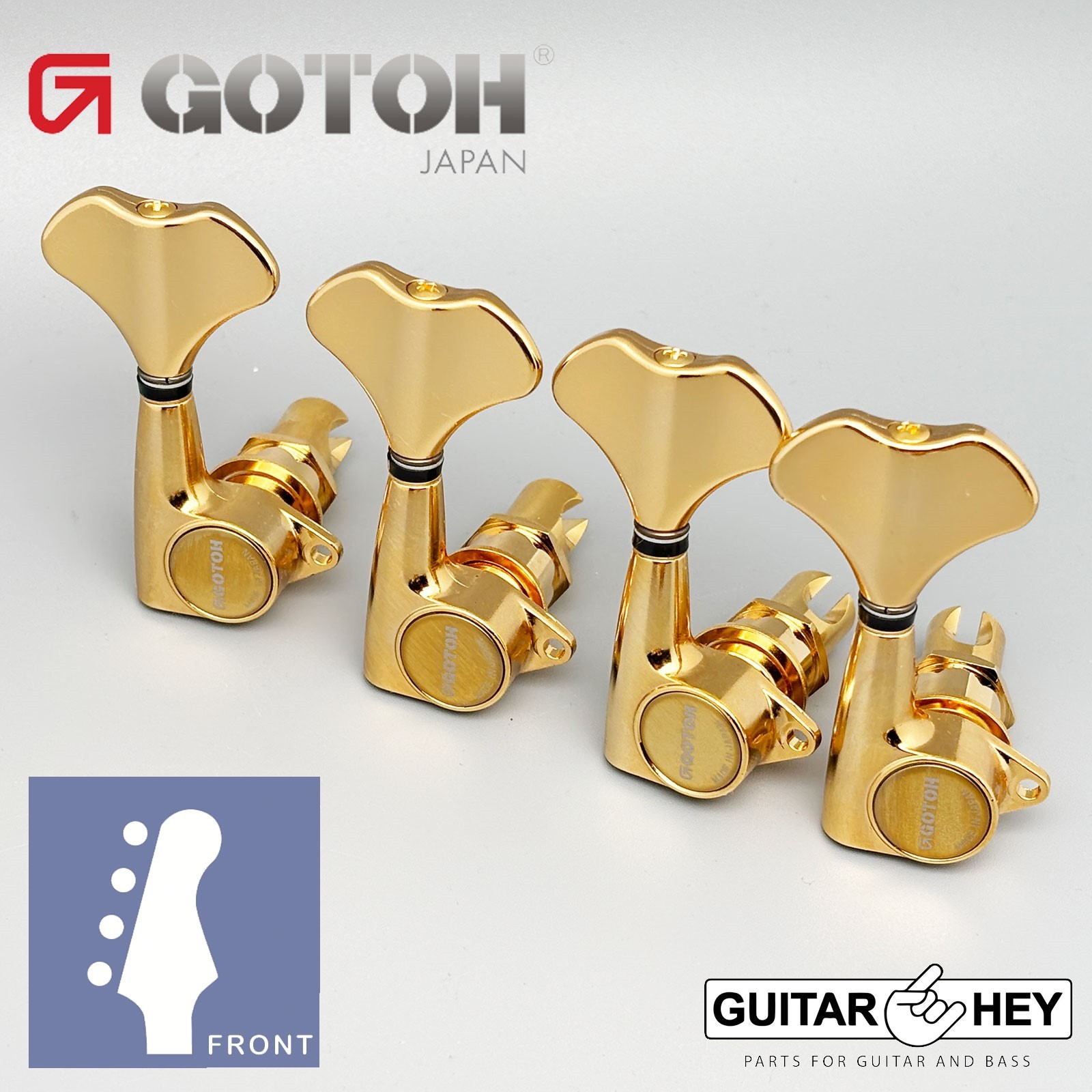 NEW Gotoh Japan GB707 Bass Machine Heads 4-in-line Tuners SET w/ Screws - GOLD