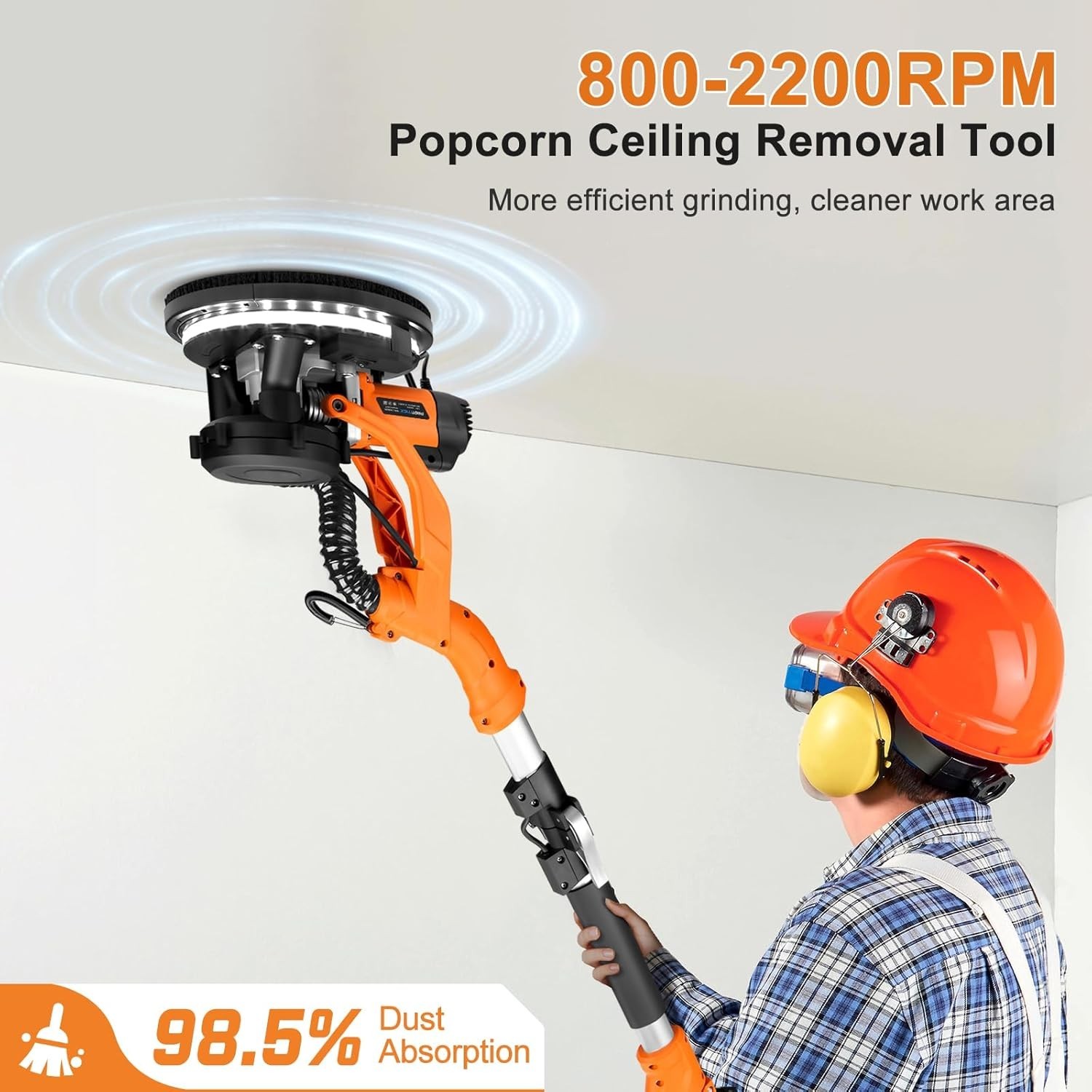 Versatile Drywall Sander with LED Light & Retractable Handle - 15 Discs Included