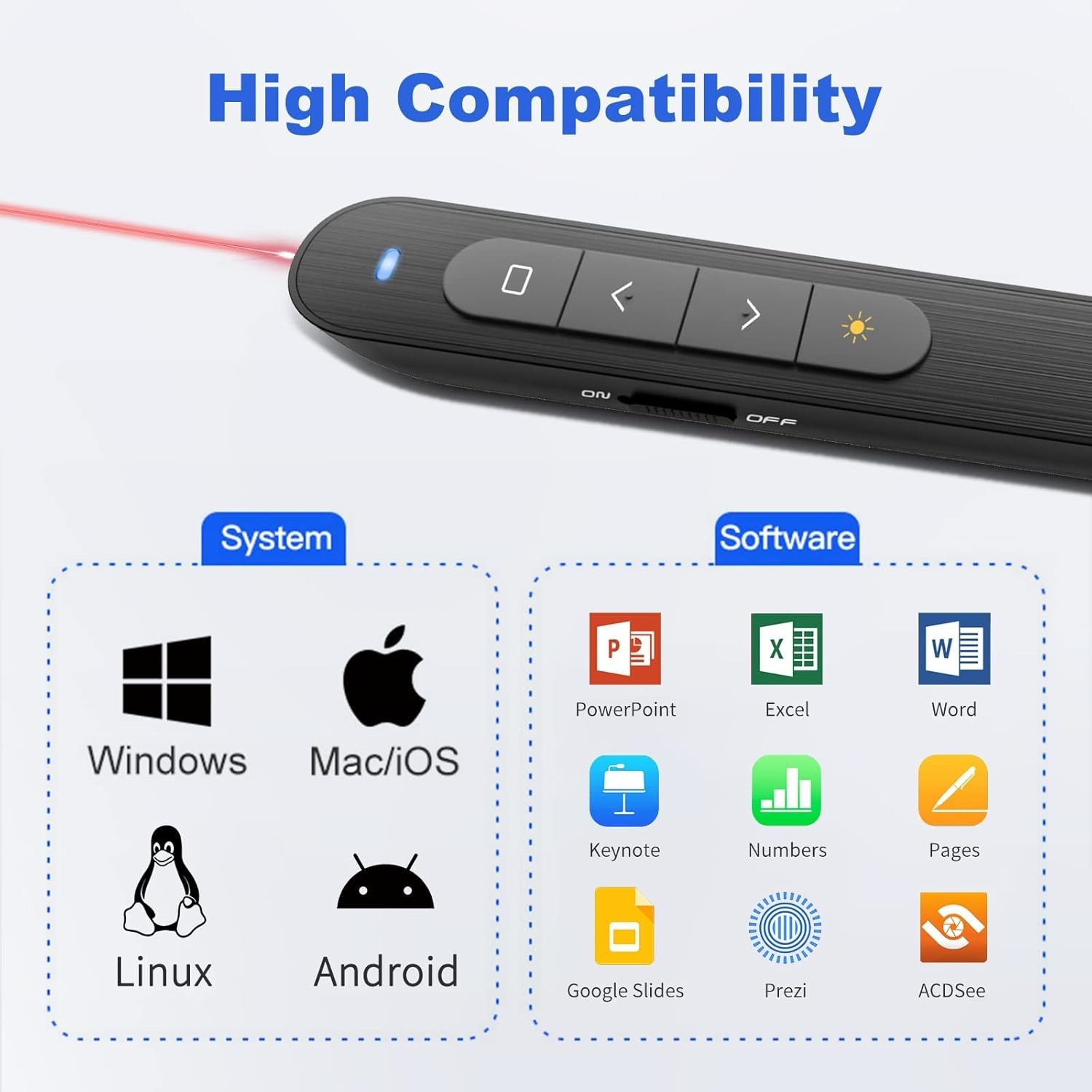 Ergonomic Wireless Presenter with Red Light - 100ft Range for Seamless Control