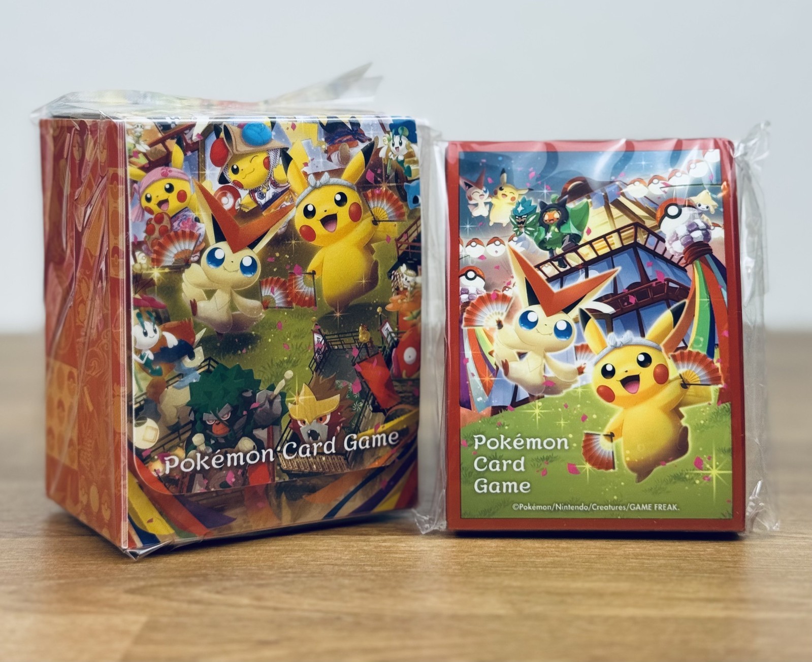 Pokemon Center Tohoku Pikachu & Victini Deck Box + Card Sleeves (64ct) SEALED