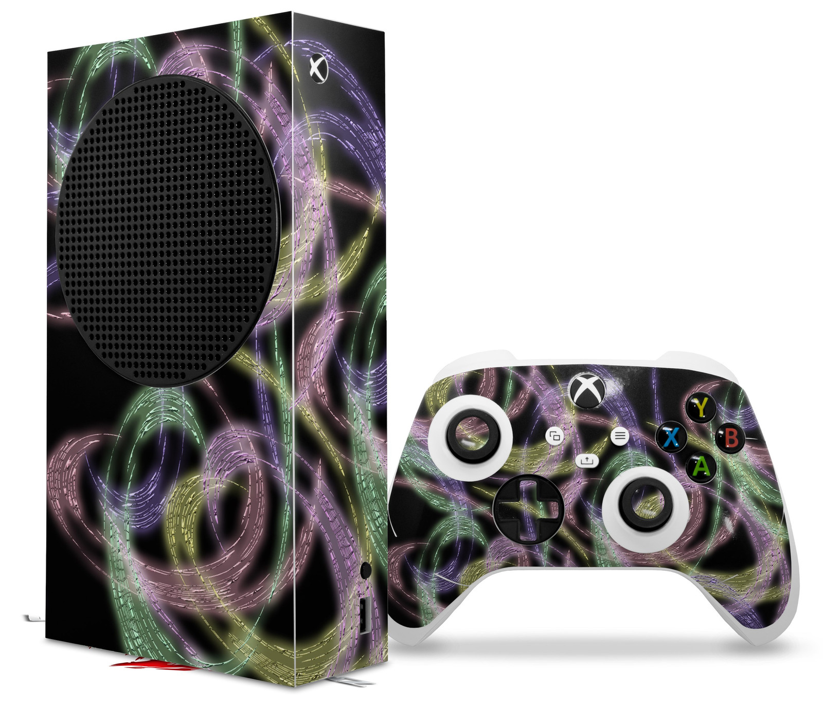 Skin Wrap for XBOX Series S Console Controller Neon Swoosh on Black