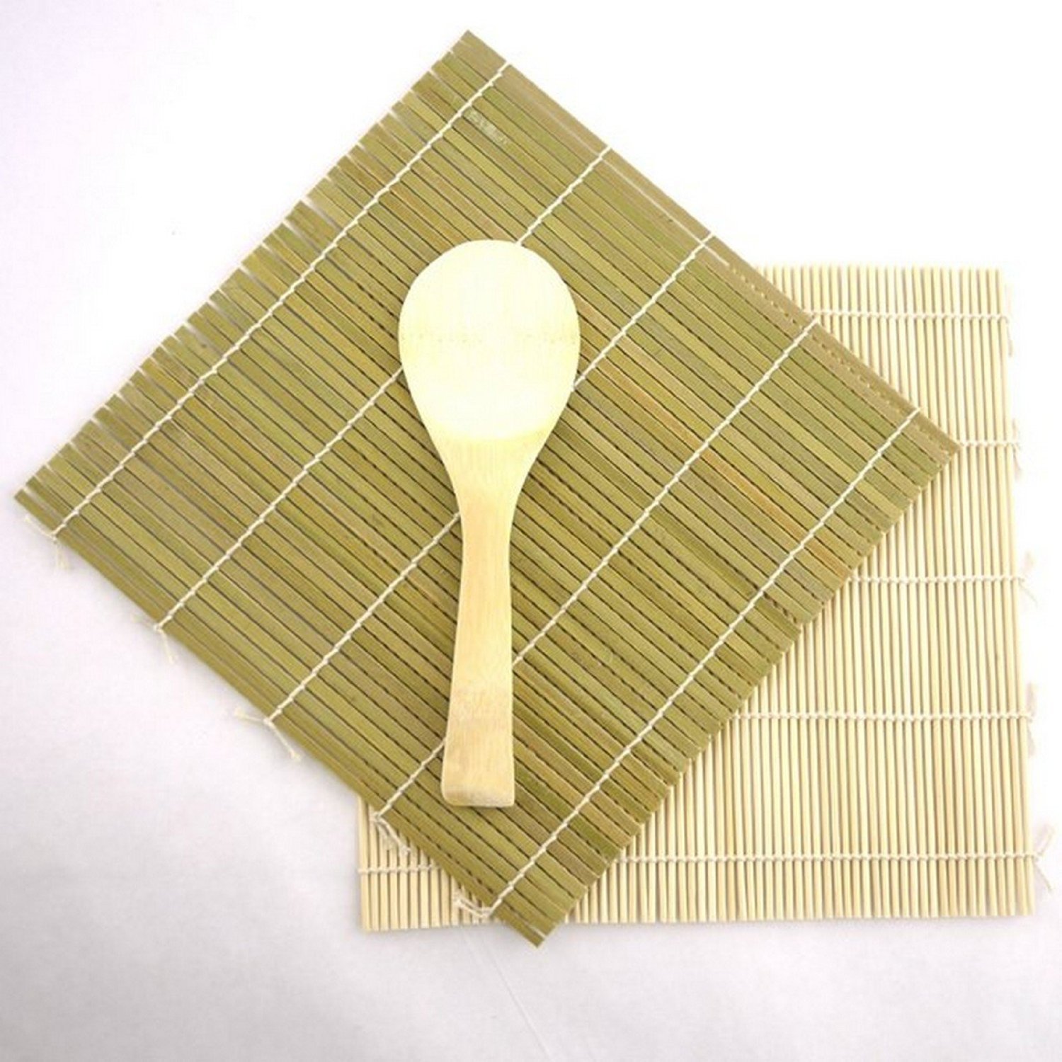 Set of 10 Green/Yellow Bamboo Sushi Mat With Rice Paddle Set S-3675x10