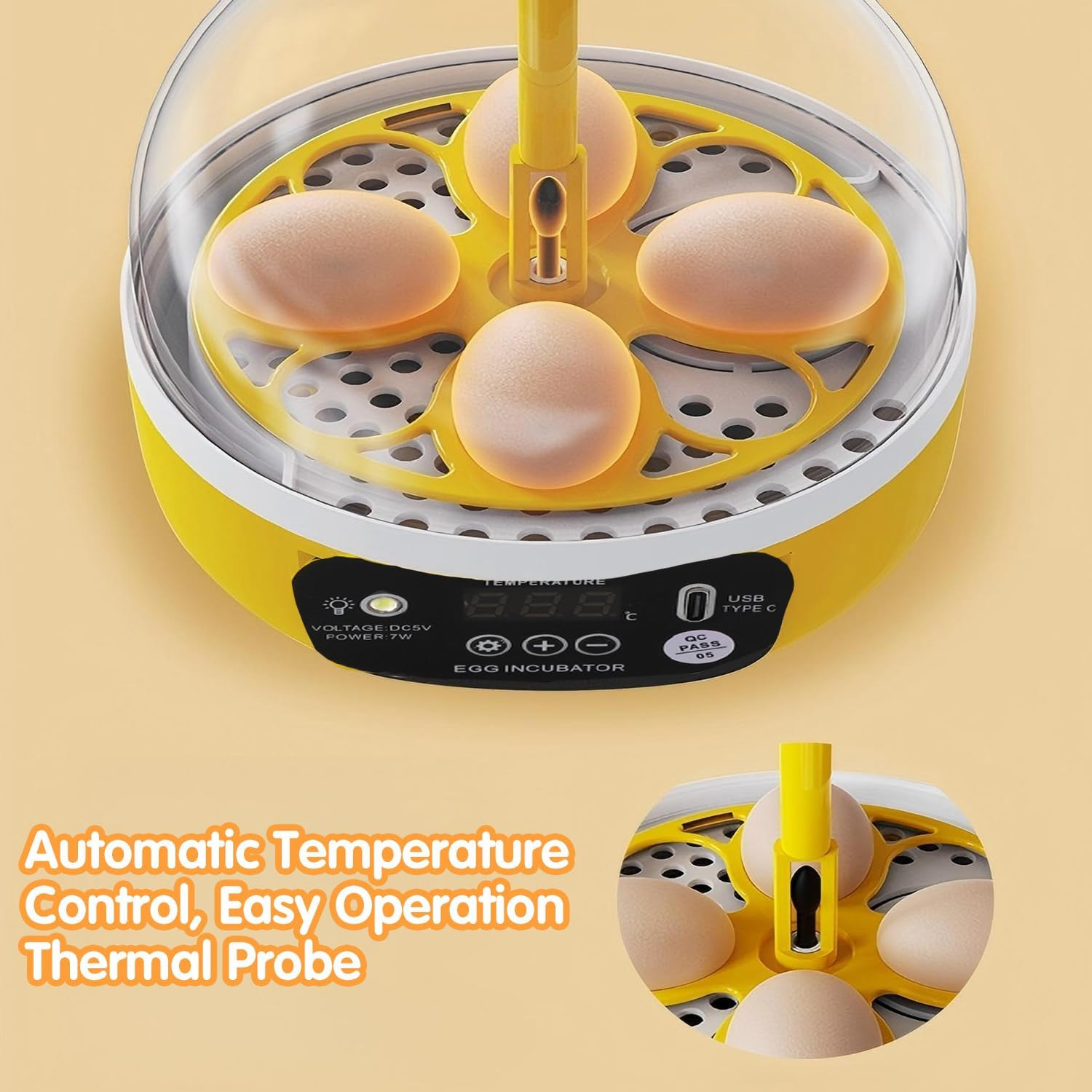 Tissting 4 Eggs Mini Incubator with Transparent Lid,7W Automatic Temperature Hum