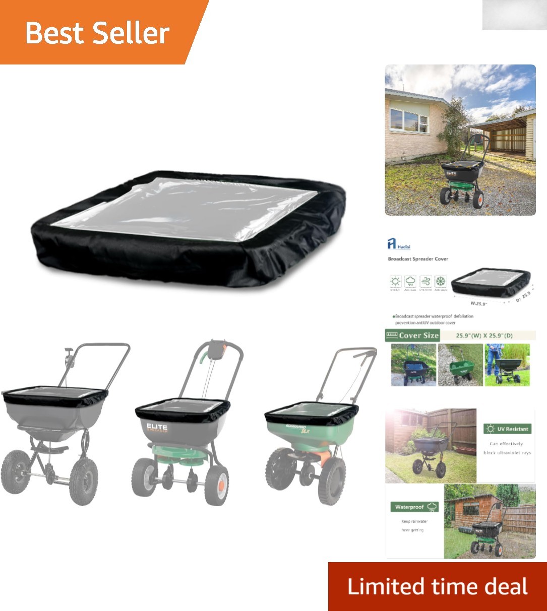 All-Season Black Broadcast Spreader Cover with PVC Window - Fits 25.9" Models