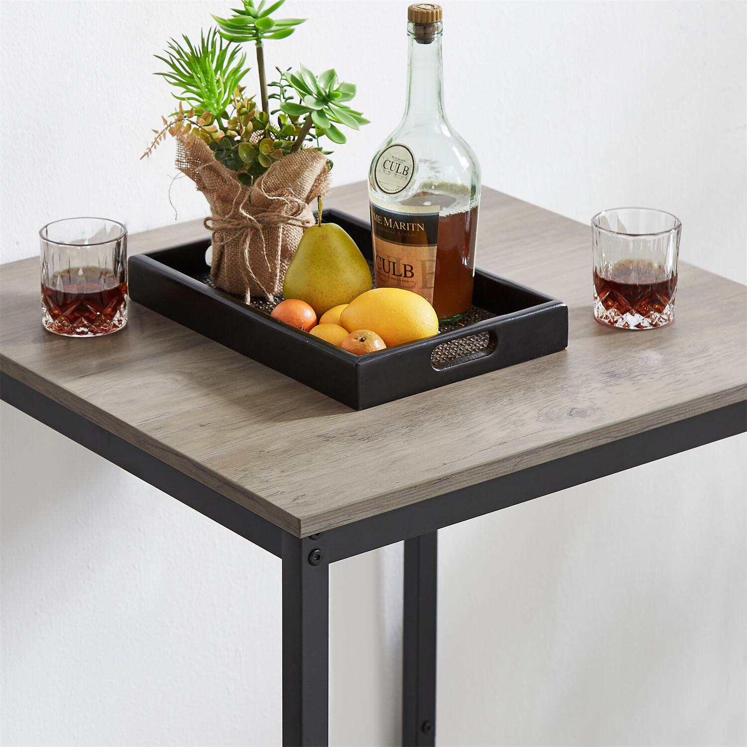 3 Piece Bar Table Set Counter Height Dining Kitchen Table with 2 Bar Stools Grey