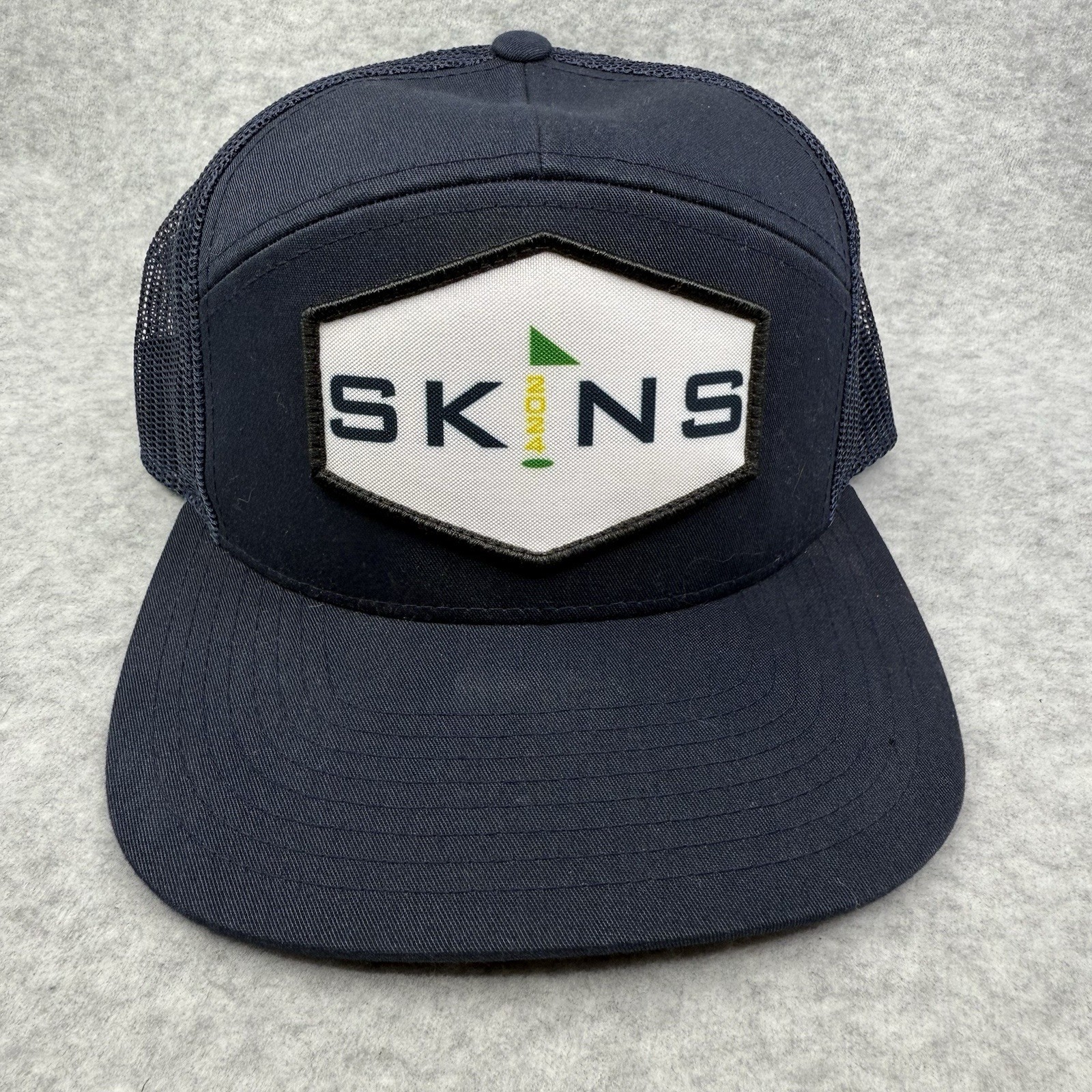 Skins 5 Panel Golf Hat Black Meshback Snapback Patch Logo