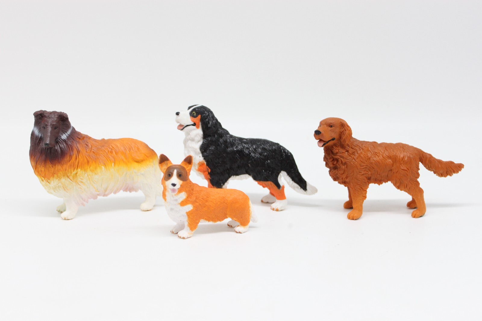 Realistic PVC Dog Figure Lot of 4 Bernese Mountain, Corgi, Collie, Golden Ret.