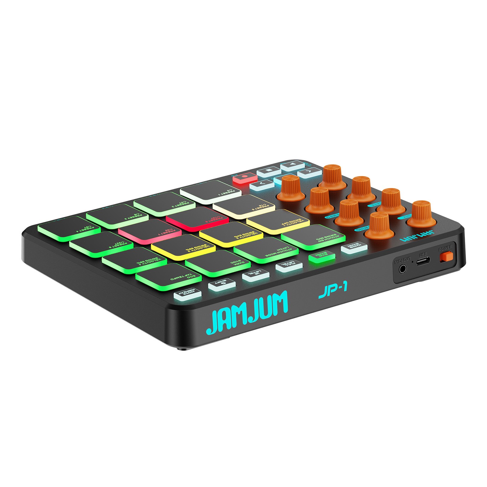 JAMJUM MIDI Controller with RGB Pads & Custom Buttons Wireless USB 2000mAh