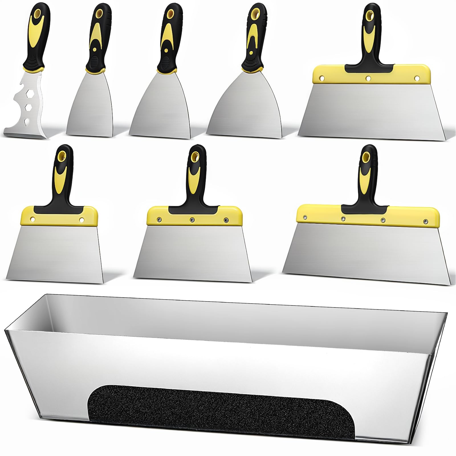 9 Piece Drywall Tools, Stainless Steel Drywall Knife Tool Kit Includes Putty ...