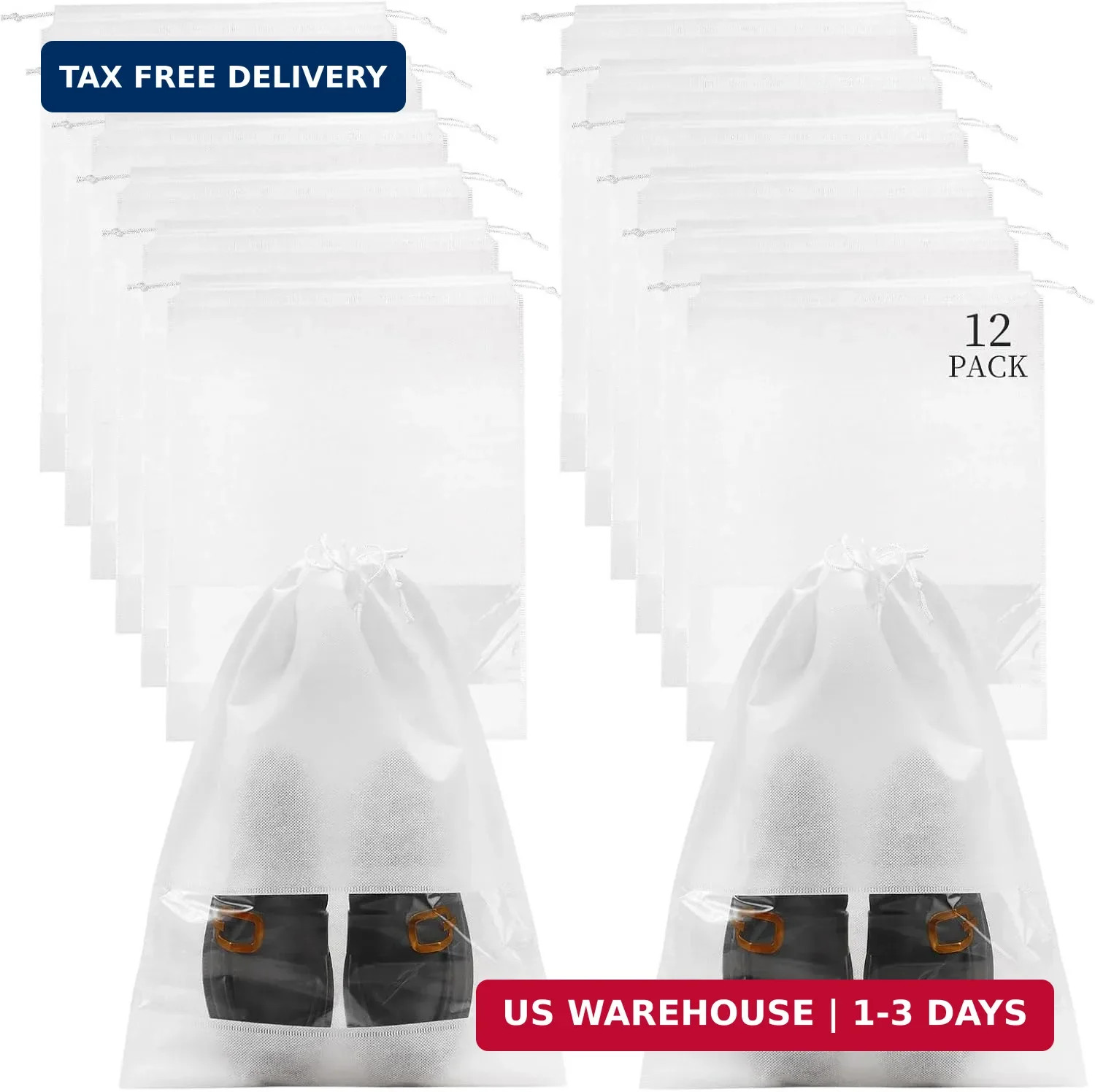 12 Pcs Portable Travel Shoe Bags, 17.3 x 12.6 Inches Waterproof Non-Woven Shoe O