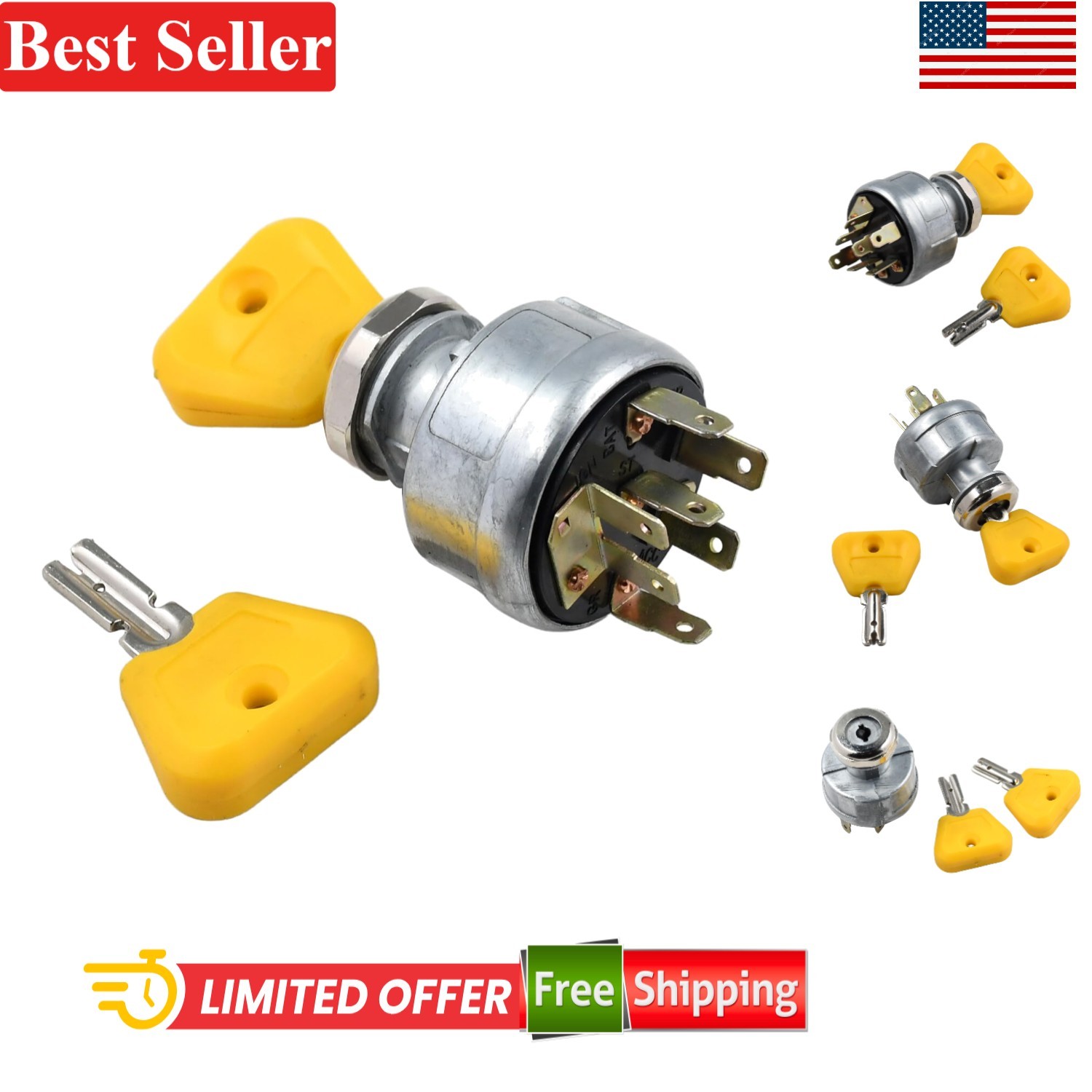3-Position Forklift Ignition Switch Compatible with Hyster Yale Clark with 2 ...