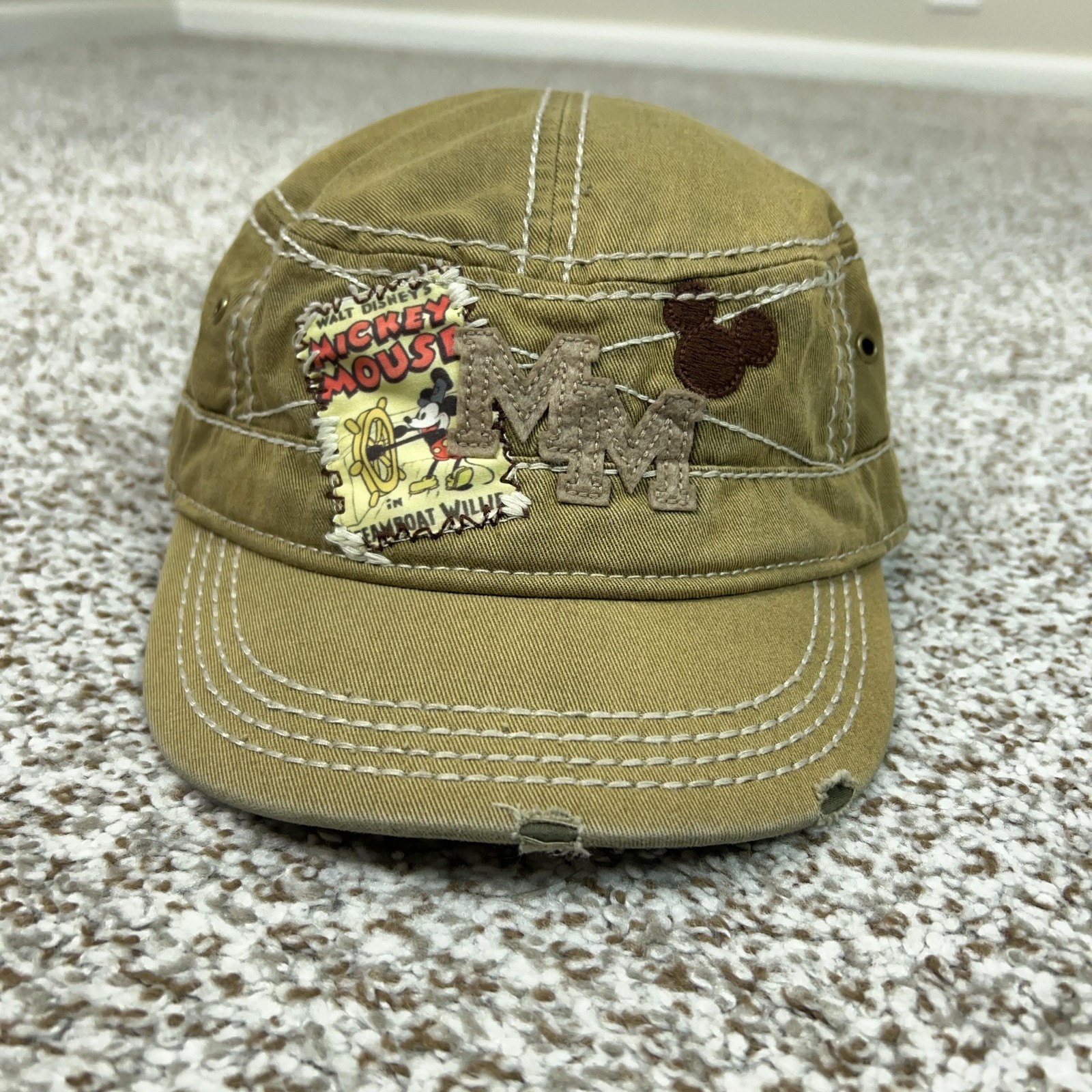Disney Parks Mickey Mouse Hat Cap Strap Back Mens One Size Brown Army Cadet