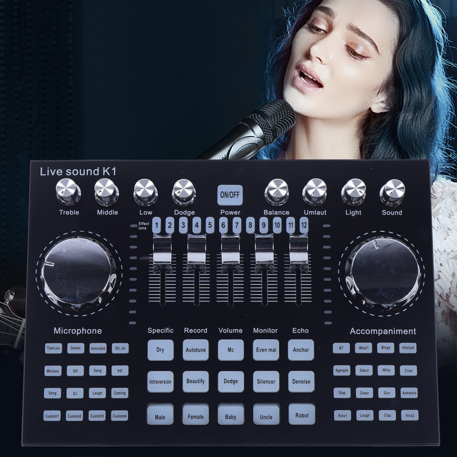 K1 Live Sound Card Bluetooth Digital Audio Mixer For Computer PC Mobile Phone
