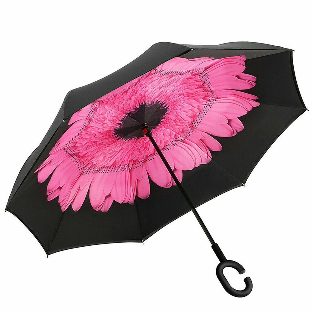 C-Handle Inverted Reverse Umbrella, Flower print (Inside-out, Upside-down)
