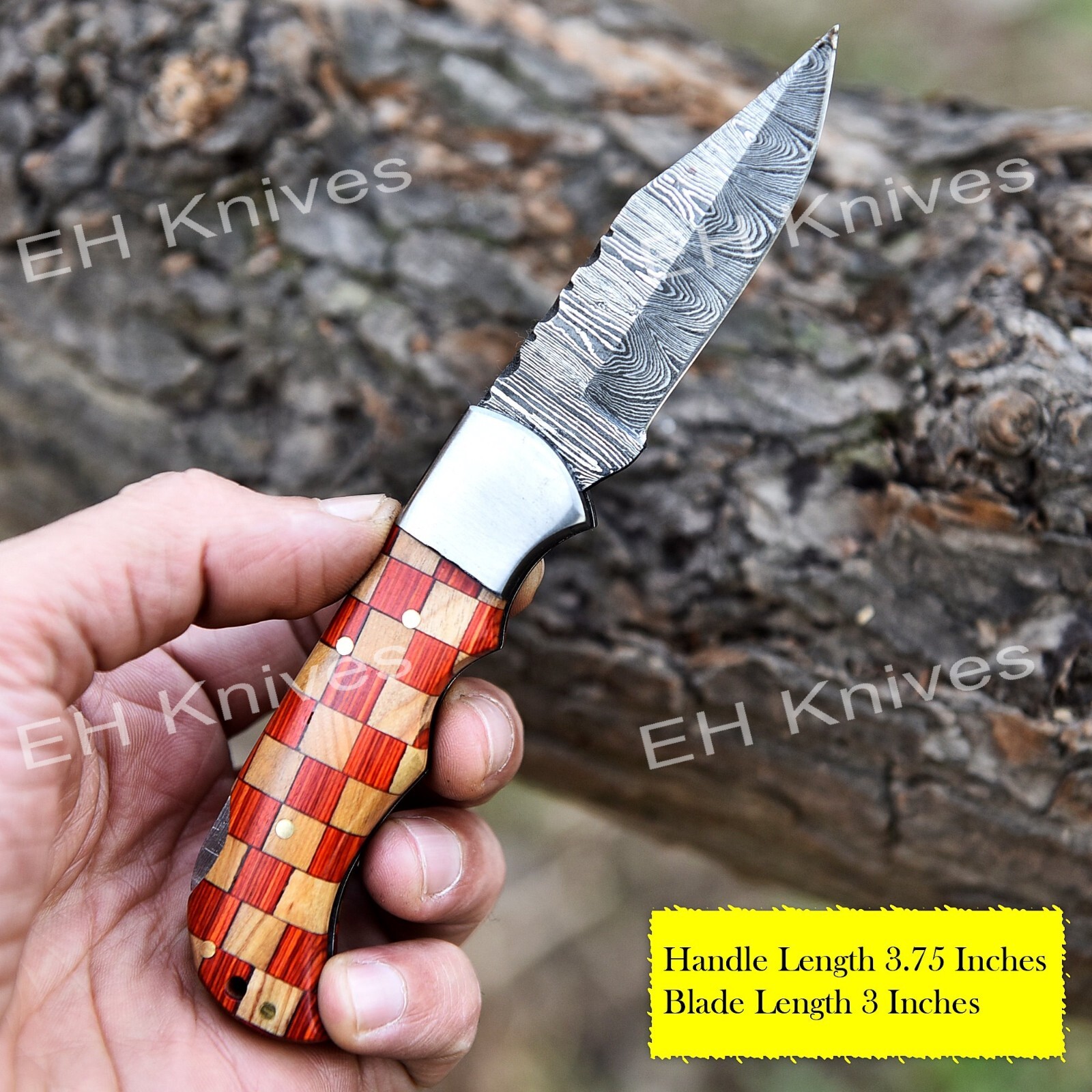 7'' Handmade Damascus Steel Camping EDC Modern Folding Knife with Sheath
