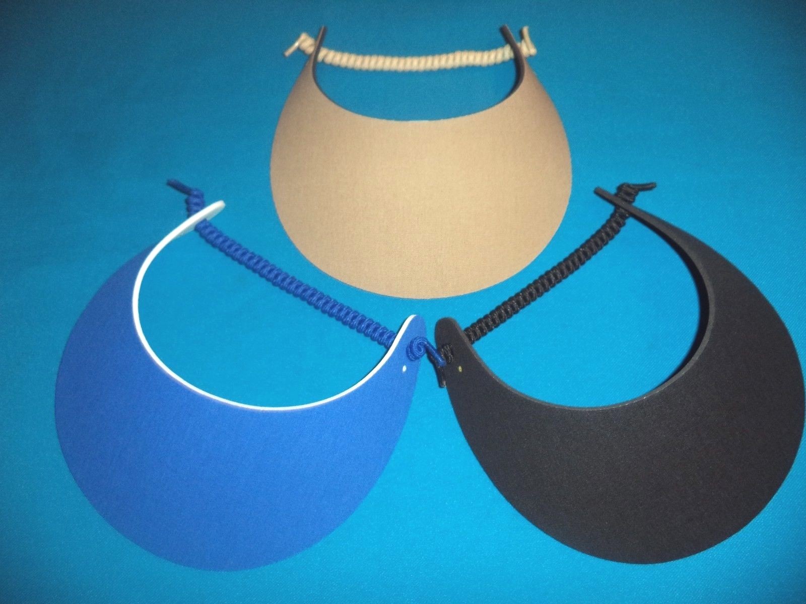 Women Foam Sun Visor Hat, No Pinching, Black Tan Blue, 3-Pack, Travel Golf Pool