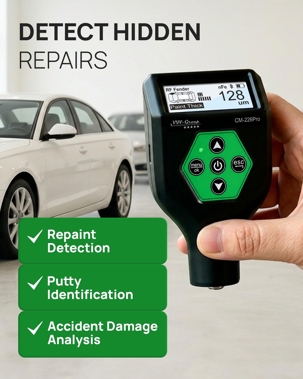 Pro Paint Thickness Gauge CM-226 w/ Bluetooth App for iOS & Android