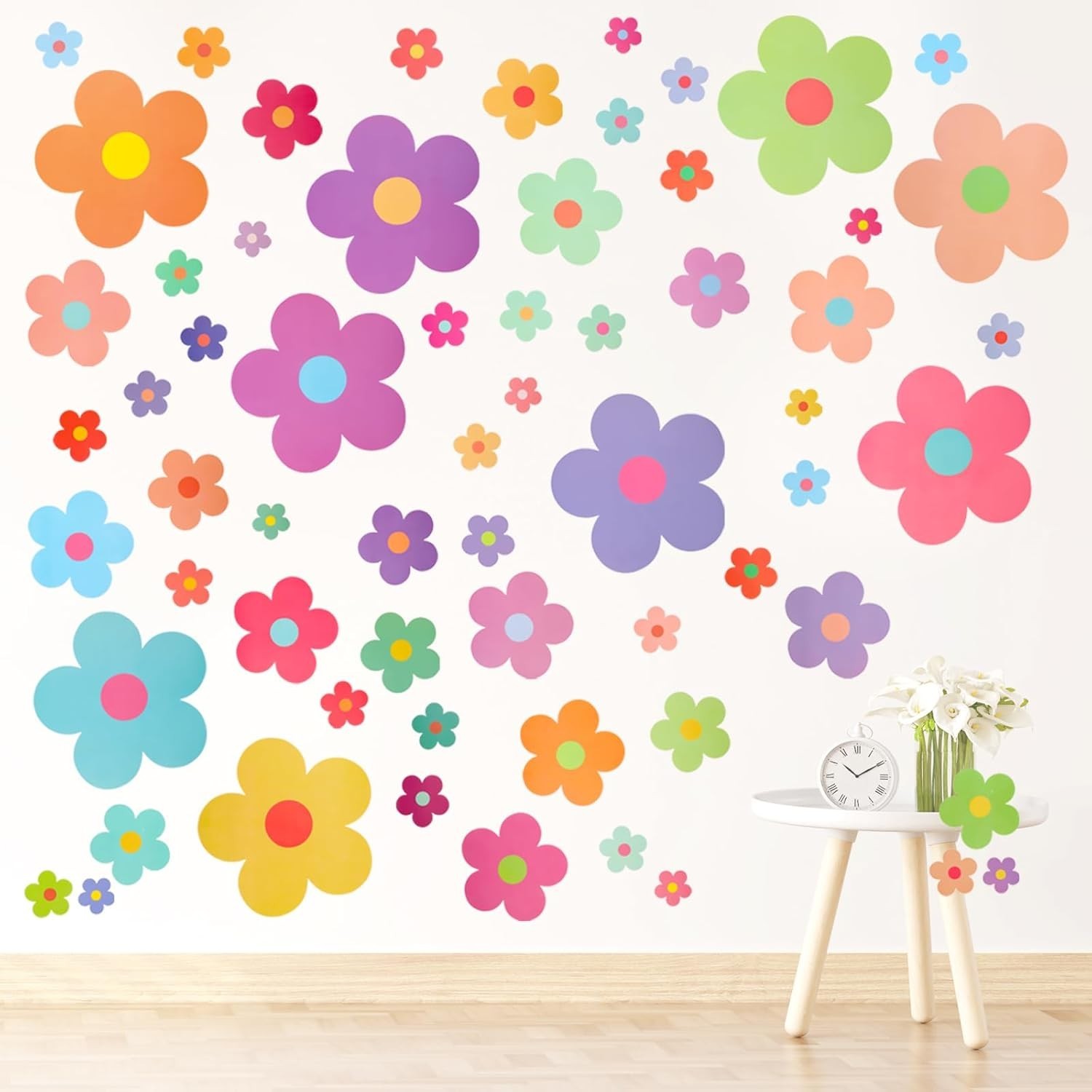 63pcs Cute Flowers Wall Sticker PVC Colorful Y2k Floral Wall Decor Vinyl Peel an