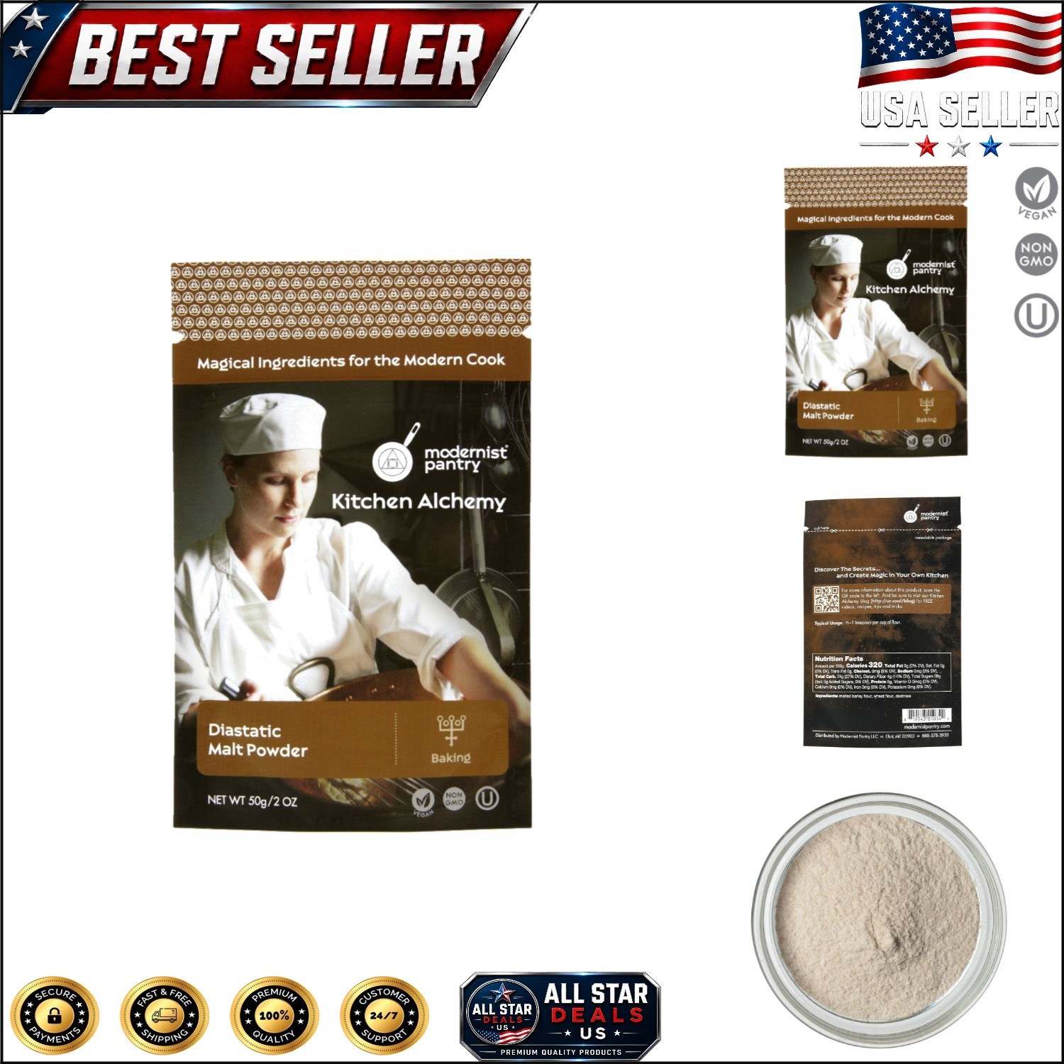 Diastatic Barley Malt Powder - 50g , Enhances Baking Quality