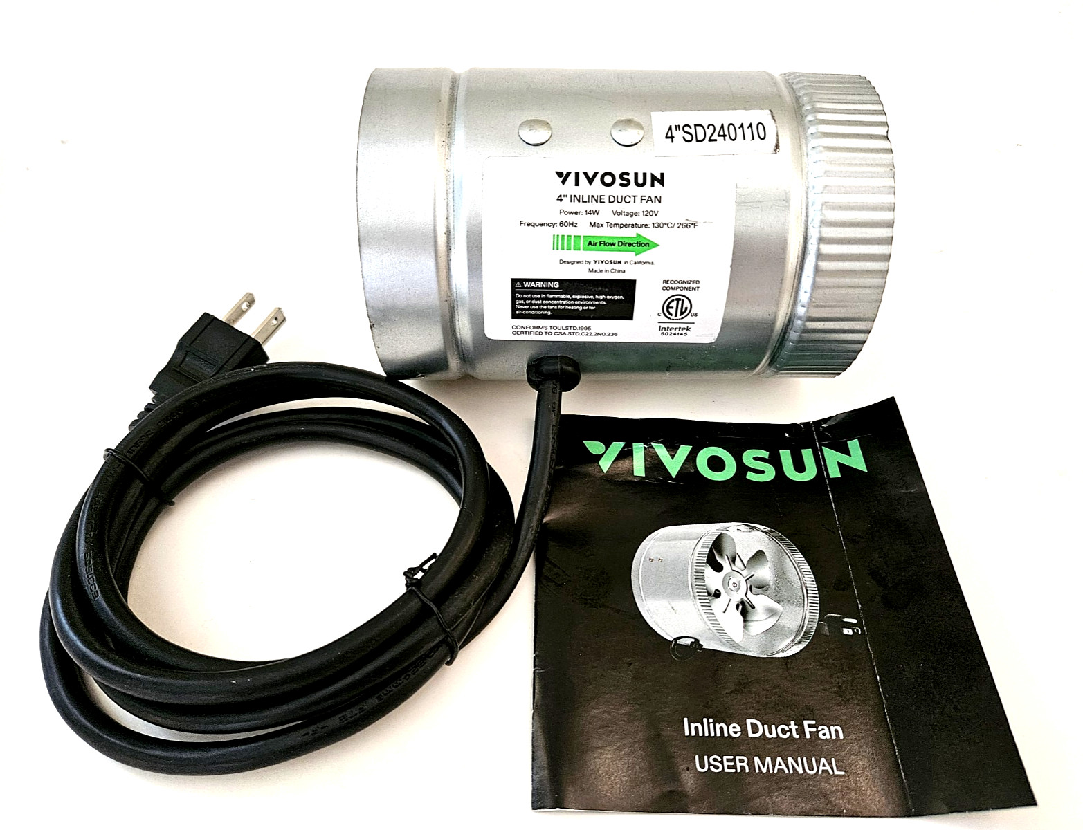 ✅ VIVOSUN 4" Inline HVAC Exhaust Blower Ventilation Duct Fan 100CFM